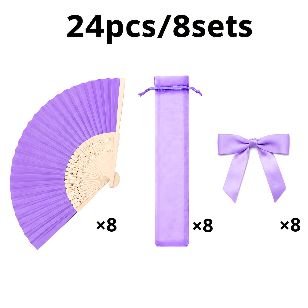 TEMU Set di 24 ventagli pieghevoli portatili: pieghevole e sacchetto in organza con , per bomboniere, regali per feste di damigelle, feste - Elegante