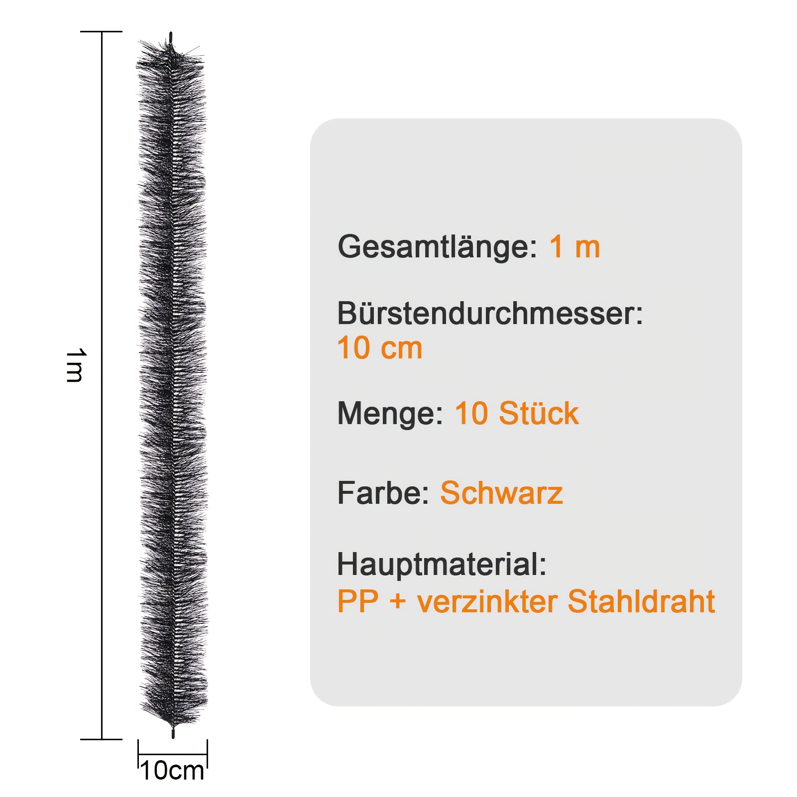 10-pack Gutter Brushes, 1m Length 10cm/12cm/15cm Diameter Gutter Cleaning Tools, Ground-level Gutter Brush Leaf Guard, Easily Clear Roof Leaves And