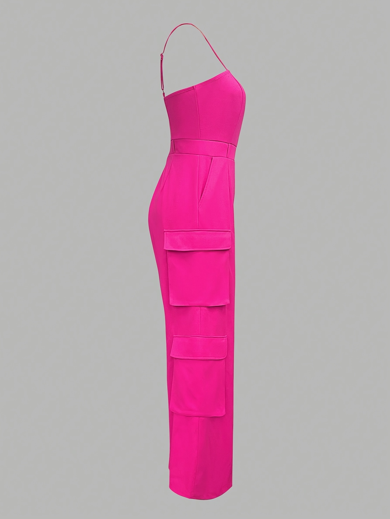 Womens Spring Summer Casual Wide Leg Jumpsuit Pockets Straps