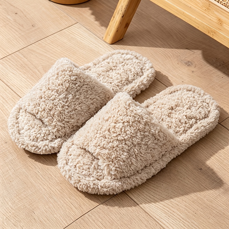TEMU Men And Women Fleece Slippers For Autumn And Winter, Split-toe Fluffy Slippers, Indoor Plush Slippers, Women Shoes