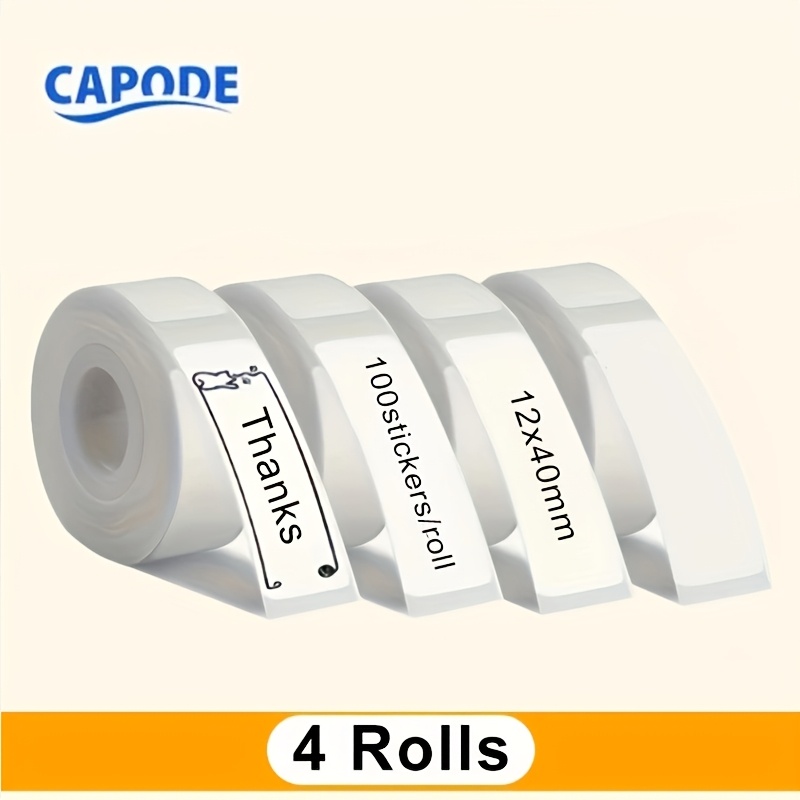 TEMU 4 Rolls Self-adhesive Labels - Continuous 12x40mm 0.472x1.57in White Sticky Notes, 100 Sheets Per Roll, Compatible With D30 Model, Durable And