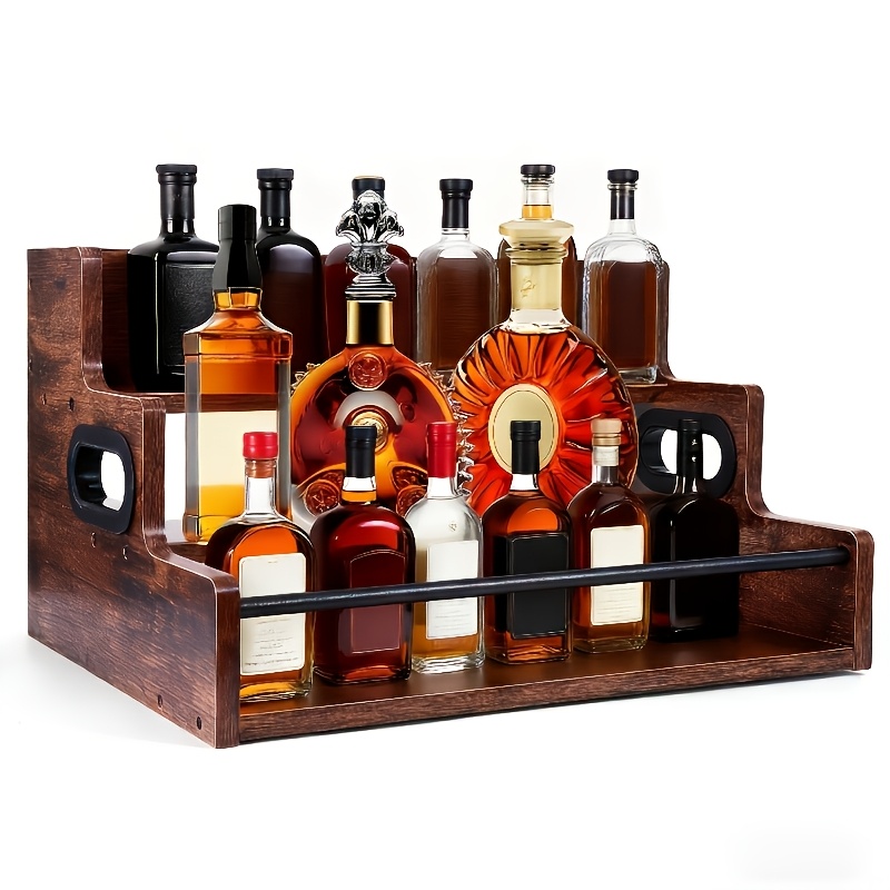 Image of Wine Bottle Display Rack, Coffee Syrup Organizer, Countertop Wine Rack, Mini Bar, Vintage Bar Rack For Whiskey And Spirits