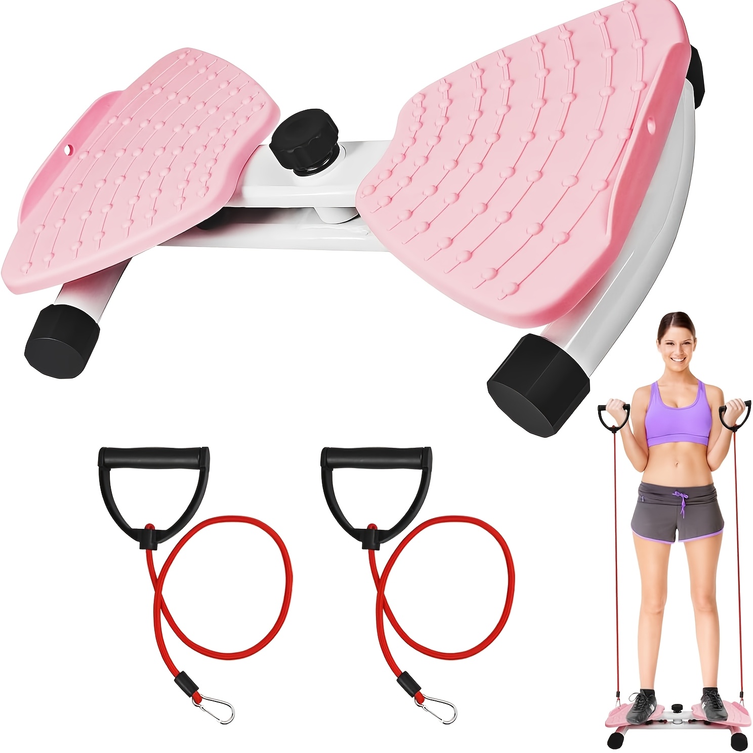TEMU 1 Multifunctional Waist Twister Machine | Silent Abdominal Trainer With Resistance Band, Slimming Disc Board For , Pink Stainless Steel