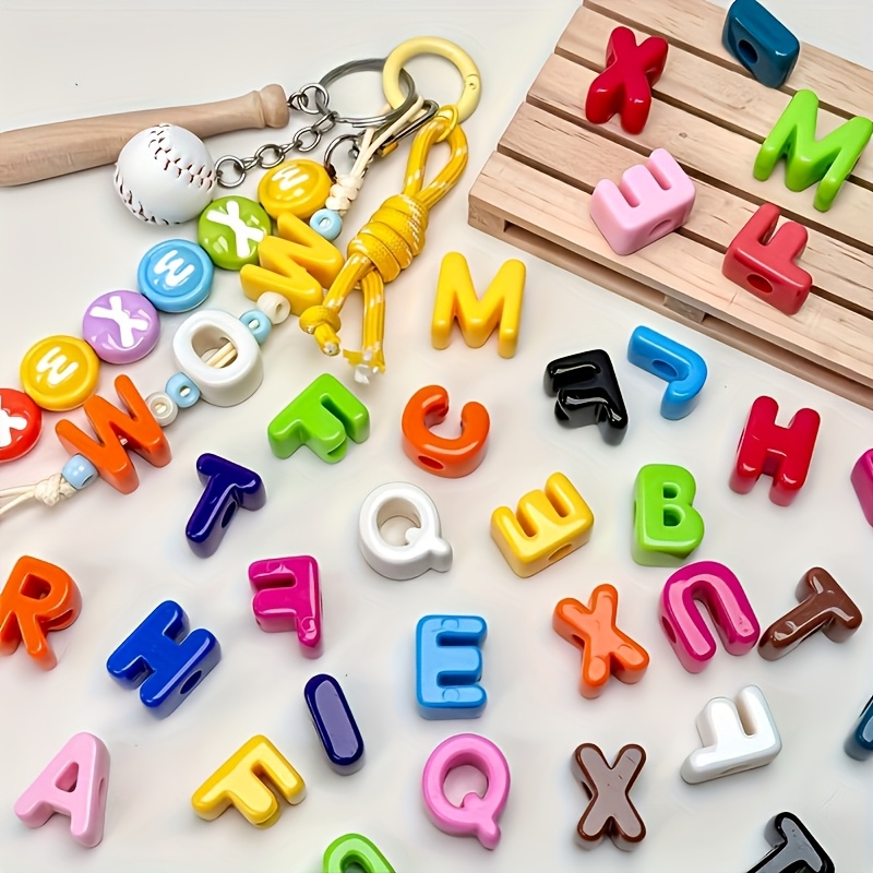 Image of 52 Colorful Acrylic Large-hole Letter Beads In Random Mixed Colors For Jewelry, Phone Chains, Keychains, And Decorative Beads
