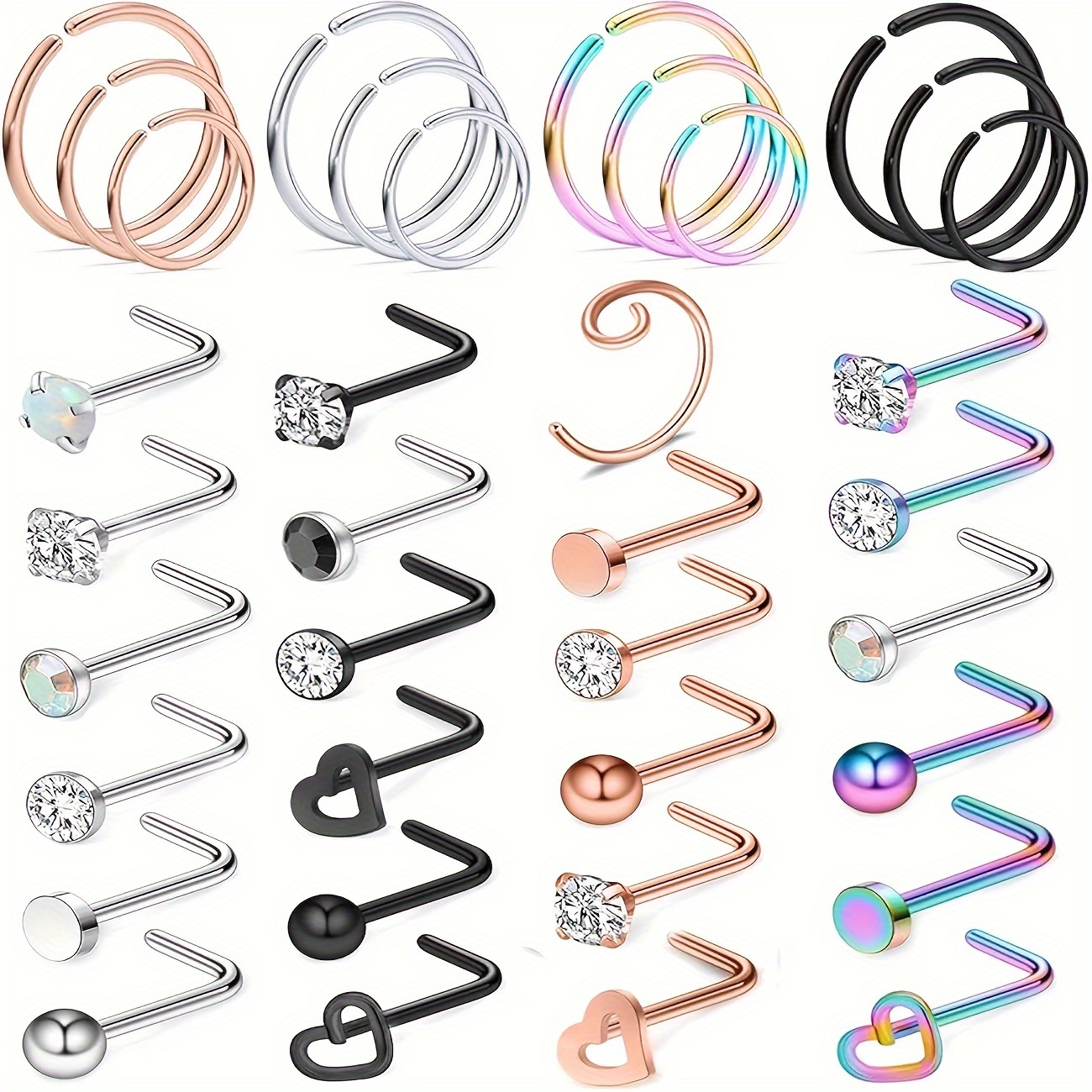 

Stainless Steel Nose Ring Nose Ring Nose Ring Earring Piercing Ring Jewelry Women Men 36 Pcs