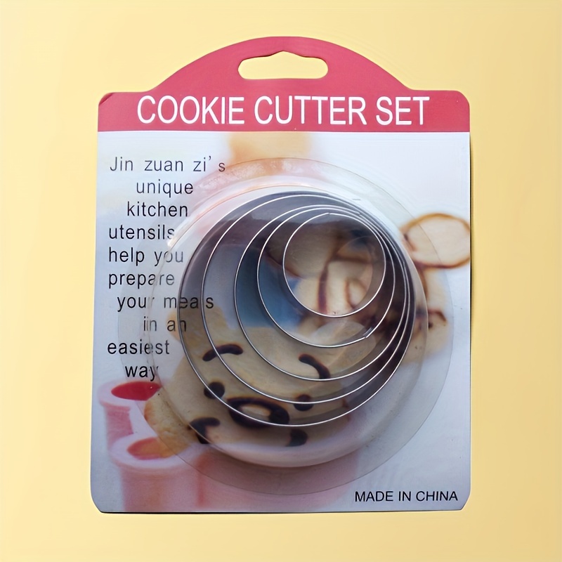 

5pcs Stainless Steel Cookie Cutter Set, Handmade Round Cookie Molds, Food Contact Safe Baking Tools For Cake & Dumpling, Uncharged Kitchen Utensils