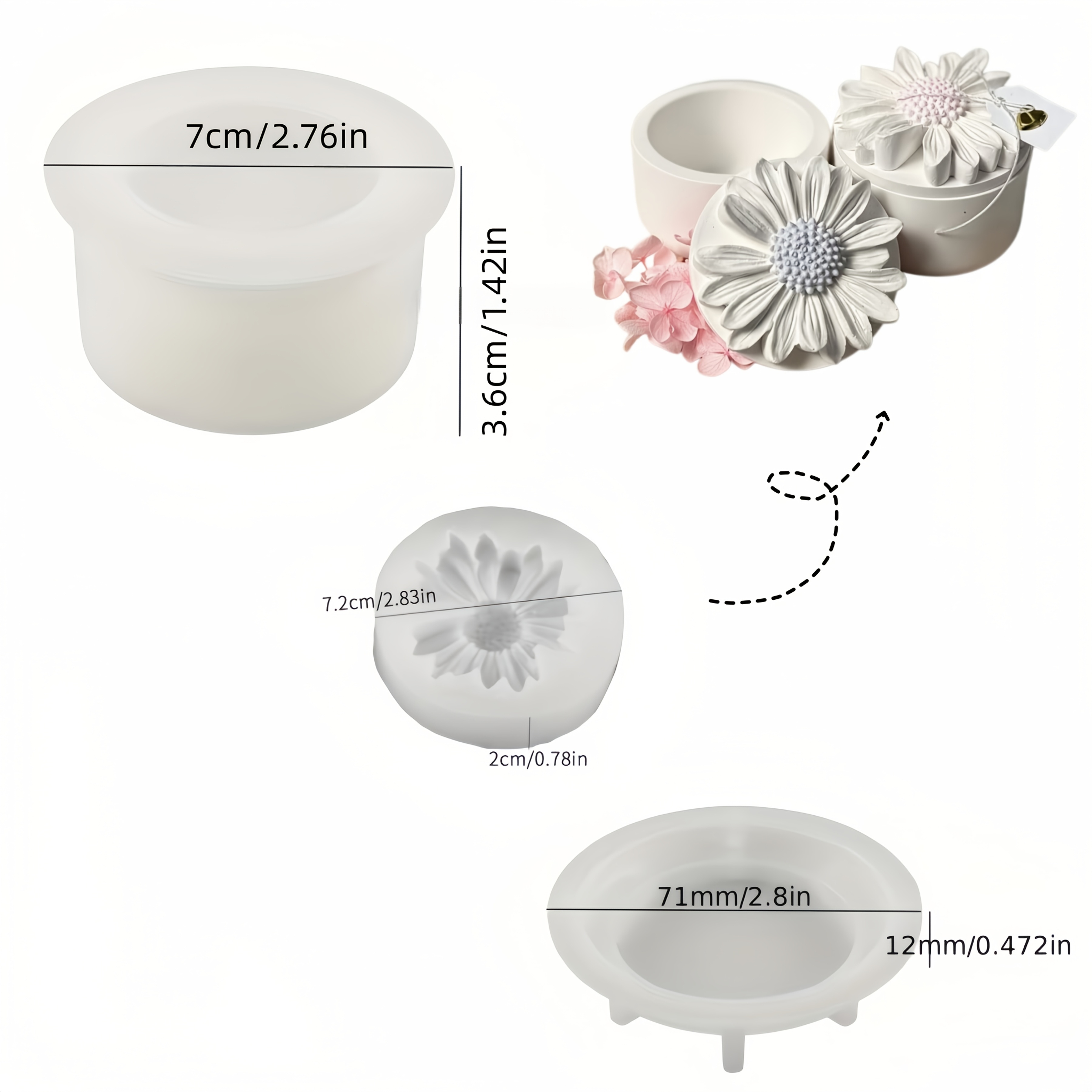 TEMU Set di Stampi in Silicone Fai da Te per Scatola Portaoggetti a Margherita e , Adatti per di Resina, Cemento Gesso e di Calcestruzzo, Ideali per