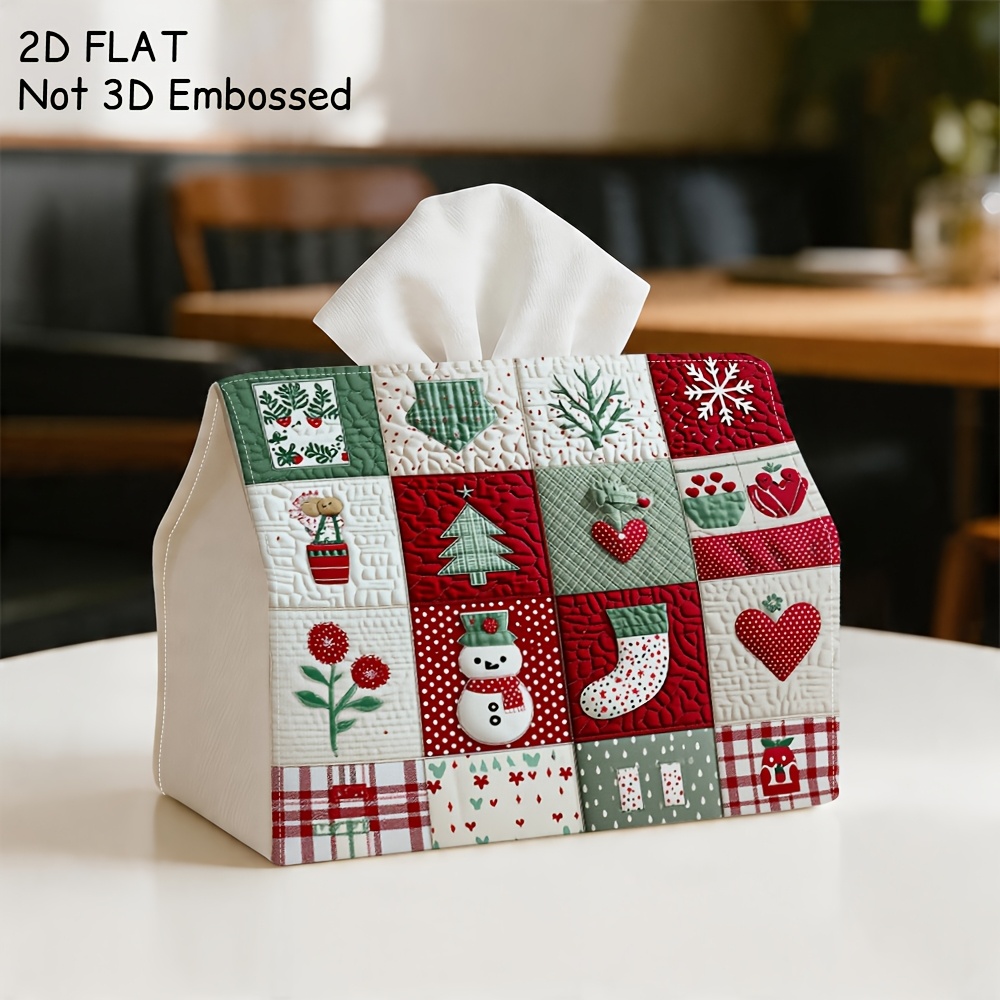 TEMU 1pc Tissue Box, Christmas Quilt Decorative Tissue Holder, Cozy Nostalgic Gift For Festive Winter Home Decor