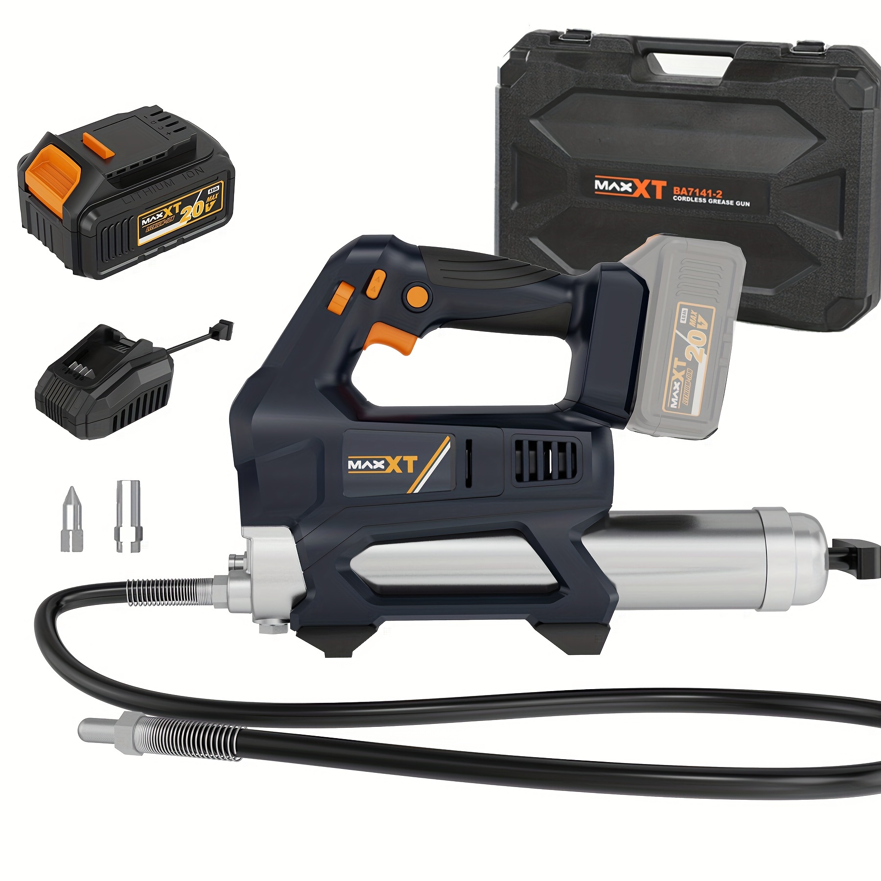 Image of Grease Gun, Max 20000 Psi 20v Grease Gun Battery Powered With 4.0ah Battery And Quick Charger, 40" Long Hose And Led Light, 6 Speed Electric Grease Gun