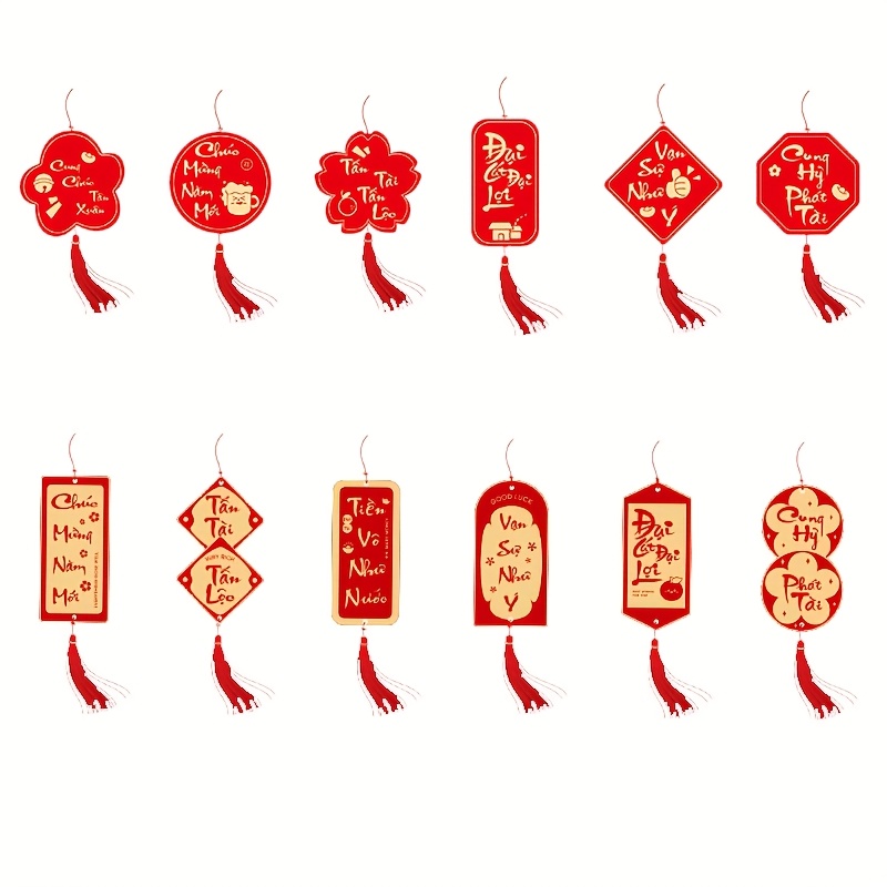 

6pcs Set Of Glittering Good Luck Tree Ornaments - New Year & Housewarming Decor, No Power Needed, Portable Paper Pendants, Vietnamese, Door Window Decor, Gift, Snake Year