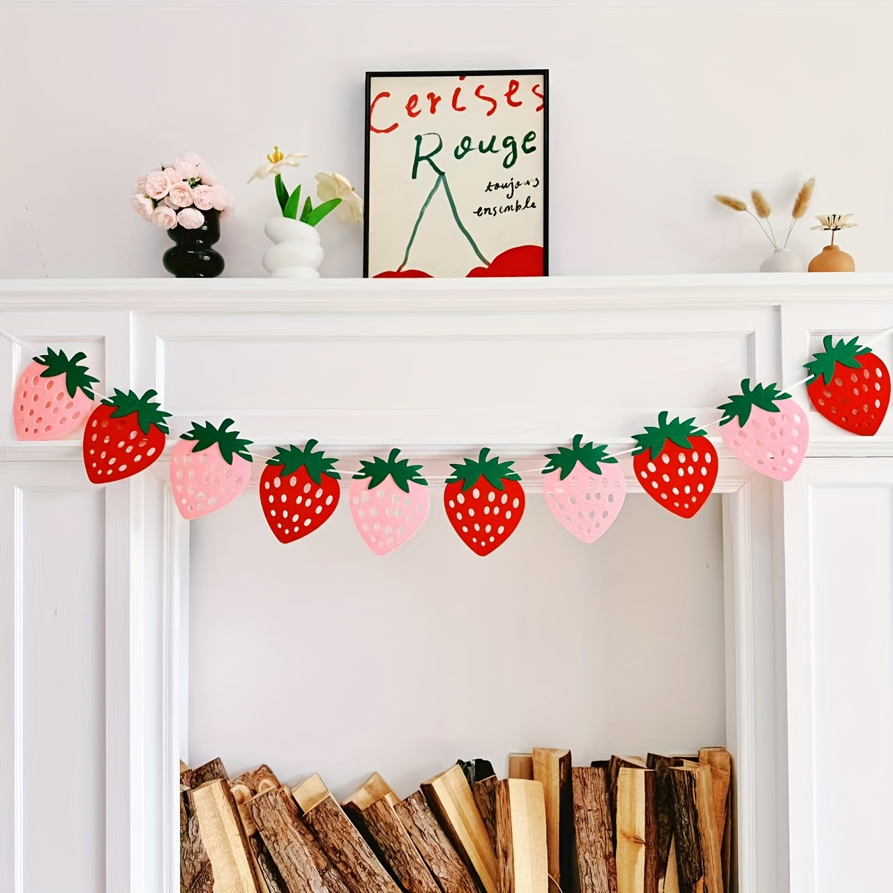 Image of Strawberry Garland With Pink & Red Berries - Perfect For Birthday Parties, Spring Celebrations, And Summer Events, Birthday Party Decoration