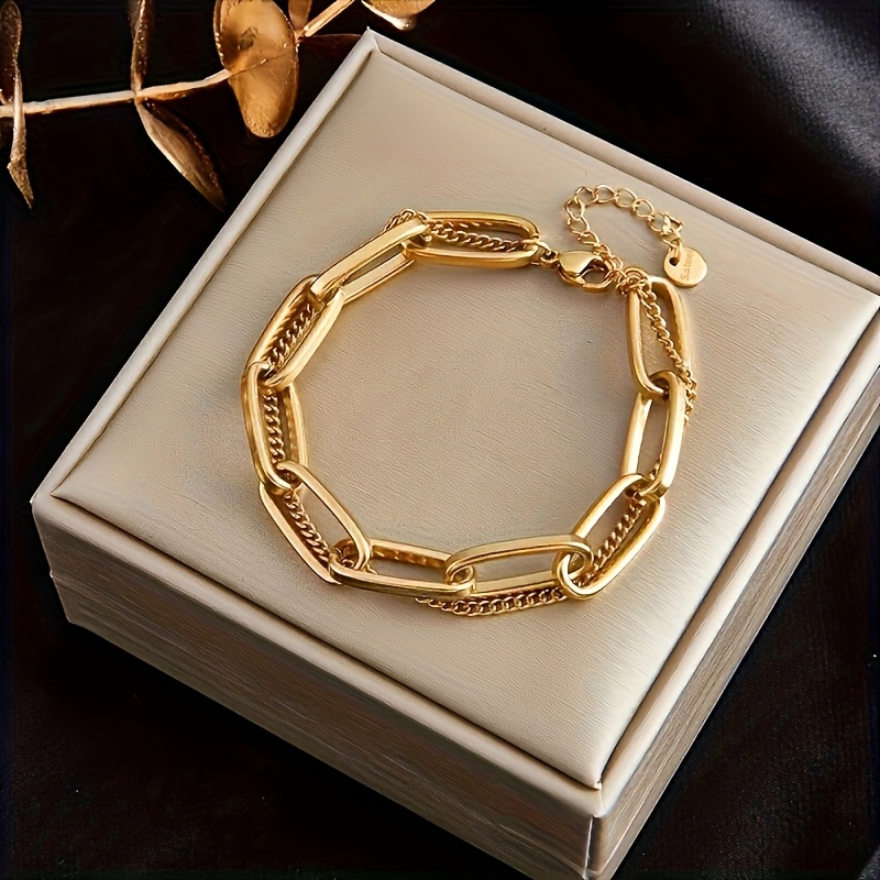 

18k Golden Plated Stainless Steel Bracelet, Simple And Elegant Chain Link, Versatile Fashion Accessory For Women, For , Parties, And Gifts