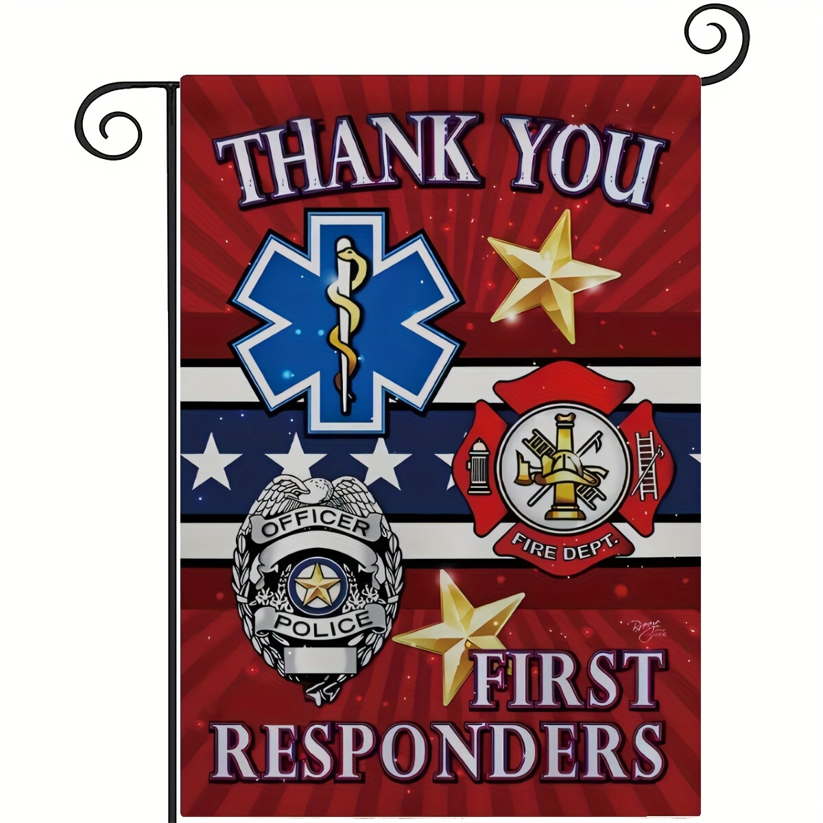 

Thank You First Responders Double-sided Garden Flag - Polyester Patriotic Home & Outdoor Decor For Police, Fire Dept, Nurses - Weather-resistant Yard Banner 11x18in Without Flagpole