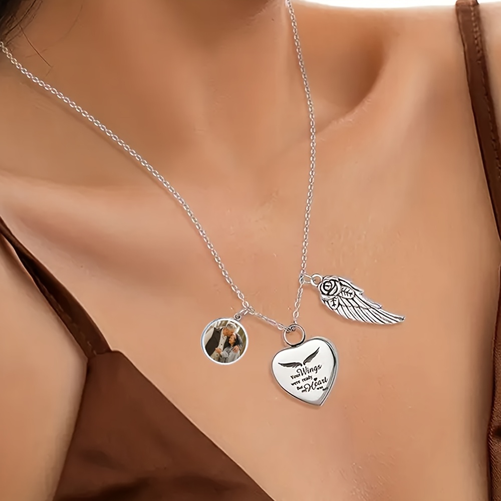 Customizable Memorial Pendant Necklace with Perfume Bottle & Wings