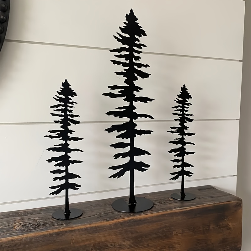 3pcs Black Pine Metal Art, Metal Pine Tree Statue - Rustic Style Decor, Great For , No Power Needed