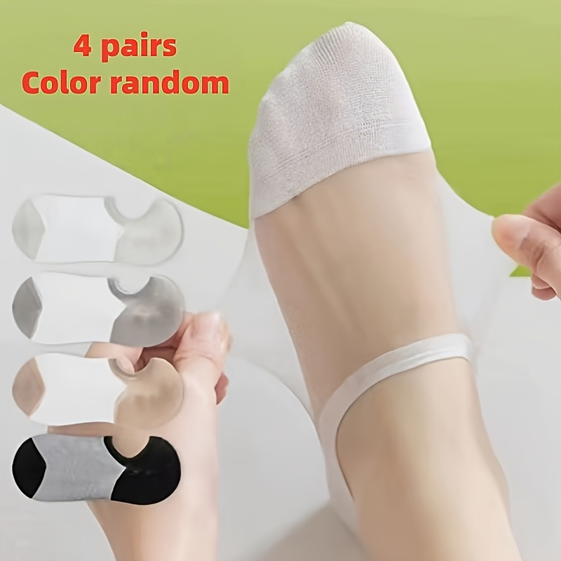 E-shop 4 Paar - Frühling Sommer Flachmund Unsichtbare Bootssocken, Zufällige 4 Farben Versand, Transparente Atmungsaktive Kurze Socken, Bequeme Unisex