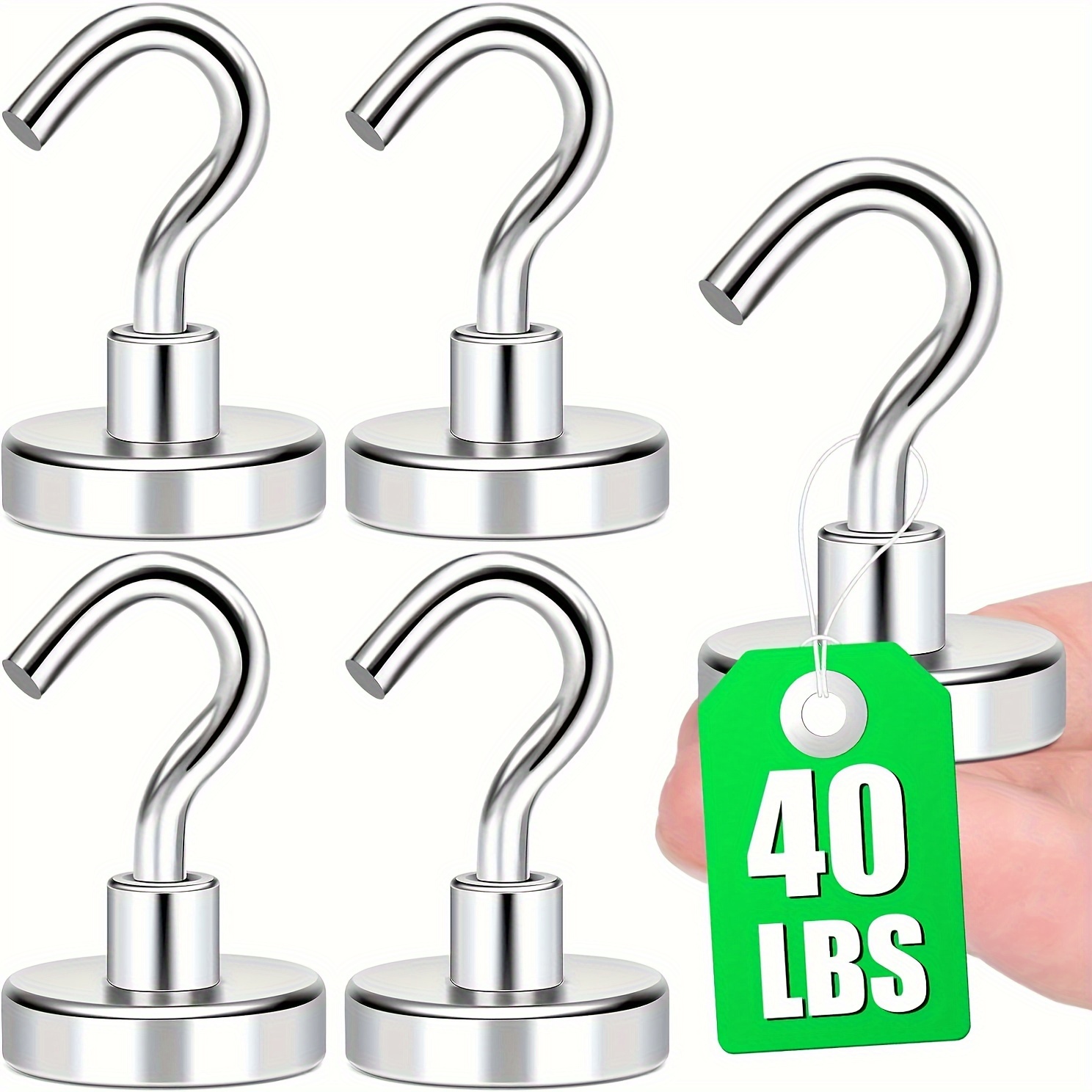 

5pcs Magnetic Hooks Heavy Duty, 40 Lbs (approx. 18.1kg) Magnet With Hook, Rust Resistant Metal Hook For Cruise Ship Cabins, Warehouses, Outdoor