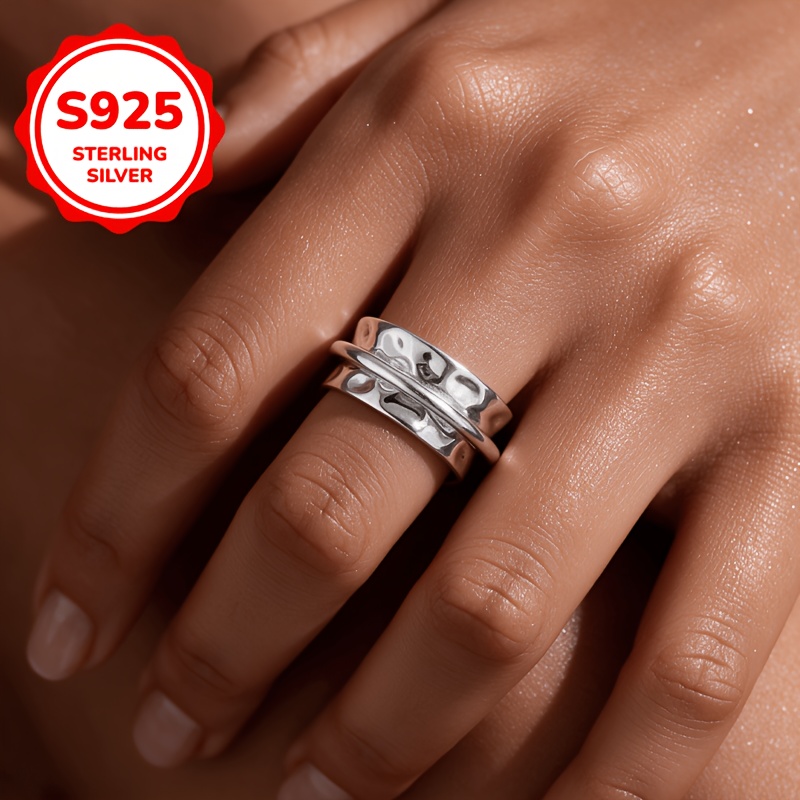 Women's 925 Sterling Silver Adjustable Irregular Textured Ring