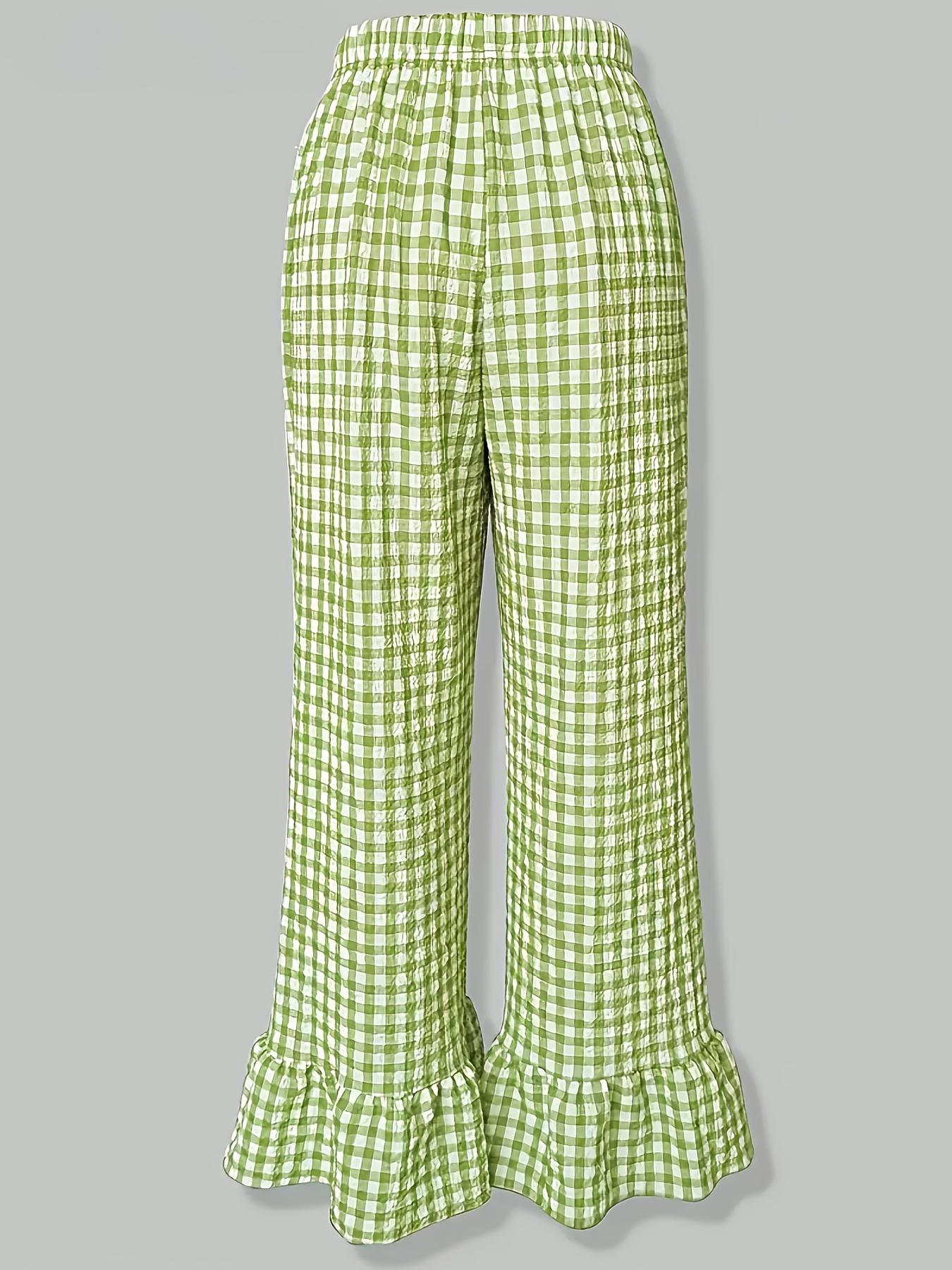 womens gingham wide leg pants high waisted loose fit season Temu - Main Image