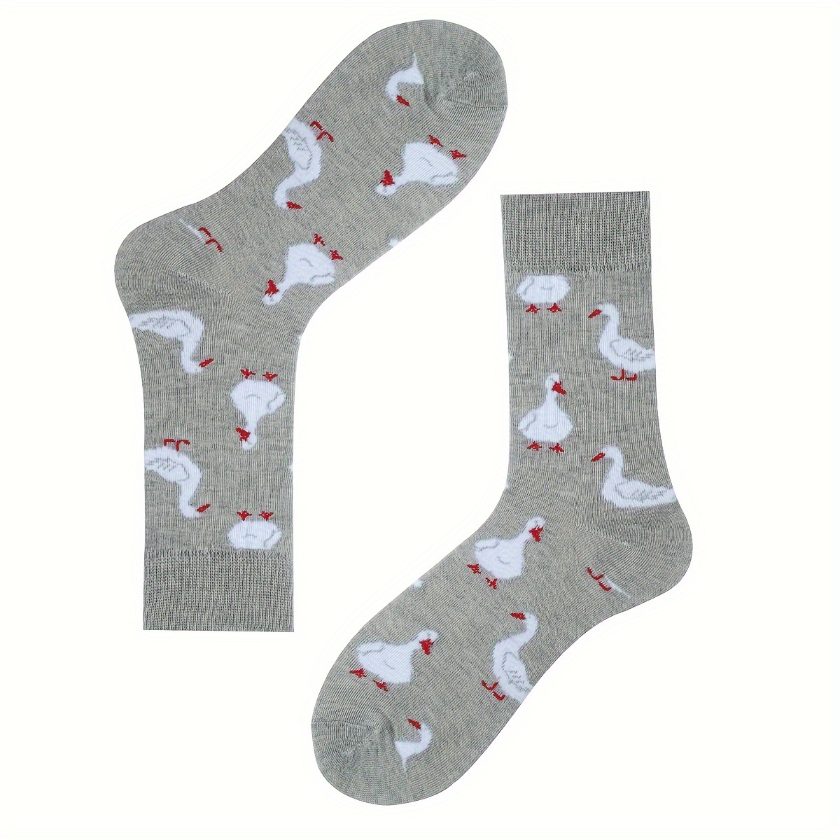 

Chic Mixed Color Mid-calf Socks For Women - Cute Goose Design, Soft Polyester , Casual Wear, Cute Socks