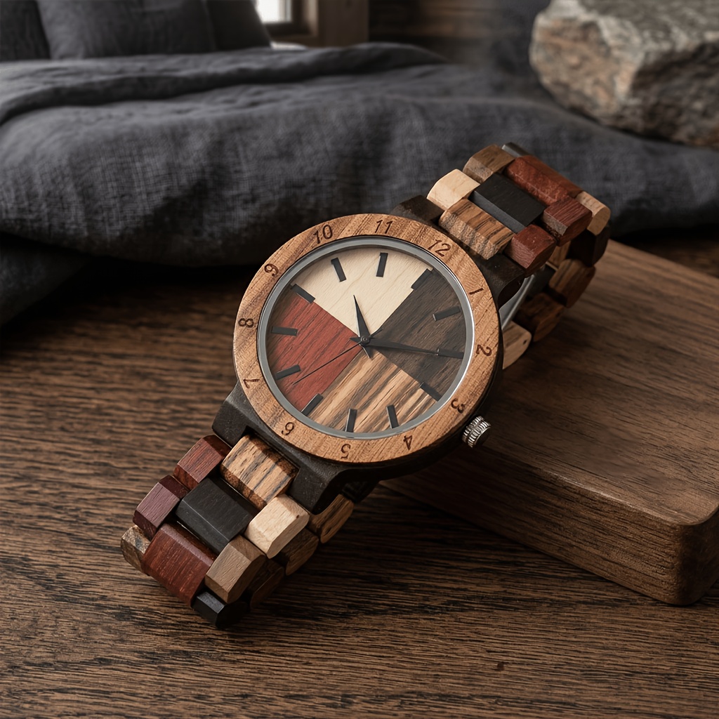 Image of A Stylish Wooden Watch For Men With Colorful Watch Straps And Four-colored Watch .