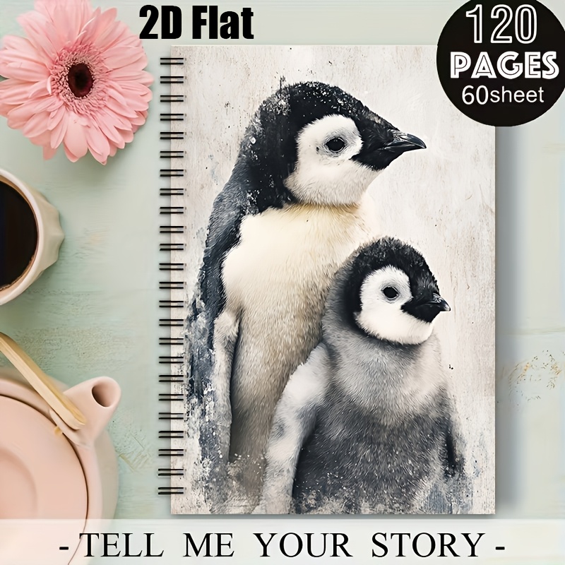 A5 Penguin Illustration Spiral Notebook, Back-to-School Notepad