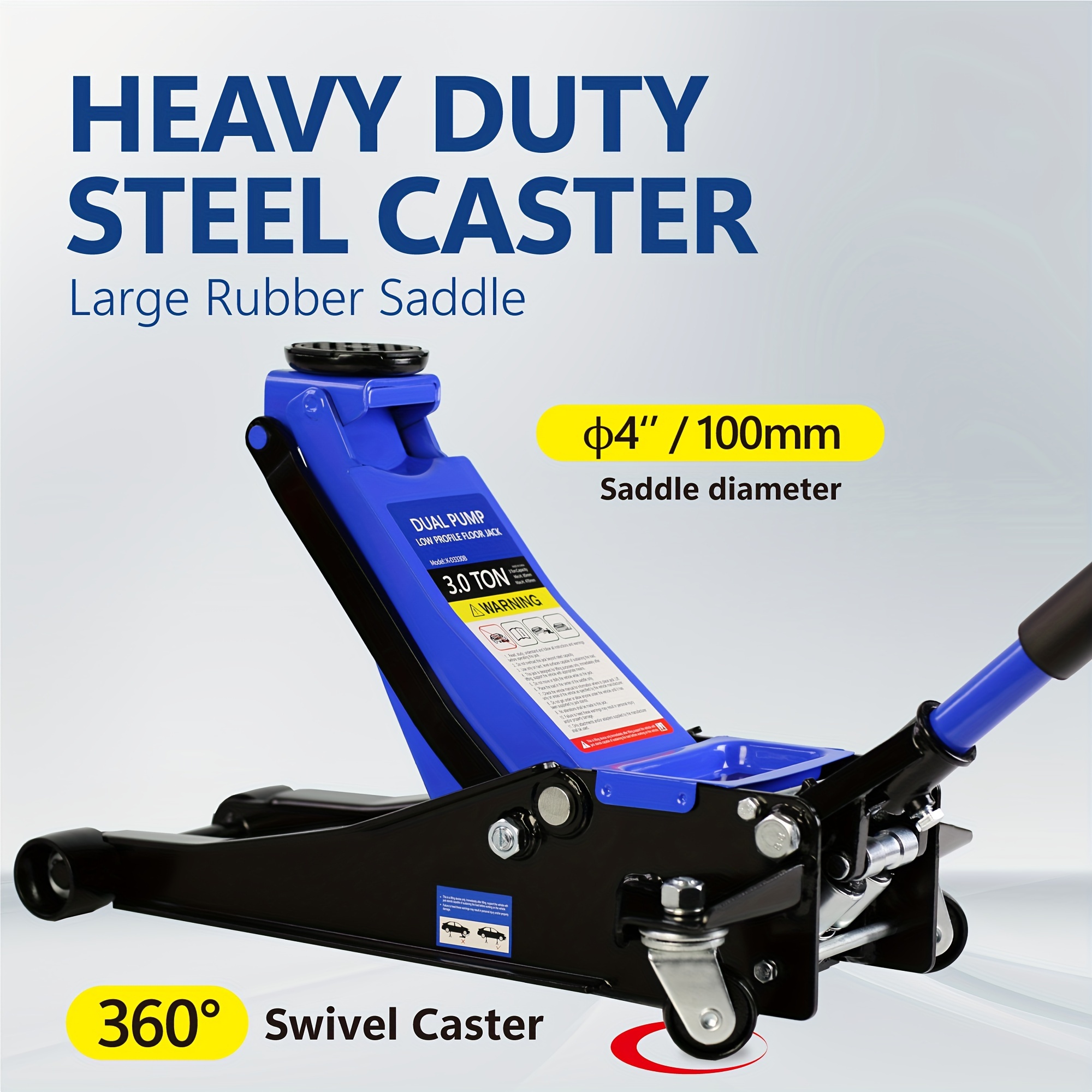 

Hydraulic Low Profile And Steel Racing Floor Jack 3 Ton (6600 Lb) Capacity, With Dual Piston Pump, Blue Lifting Range 3.3"-