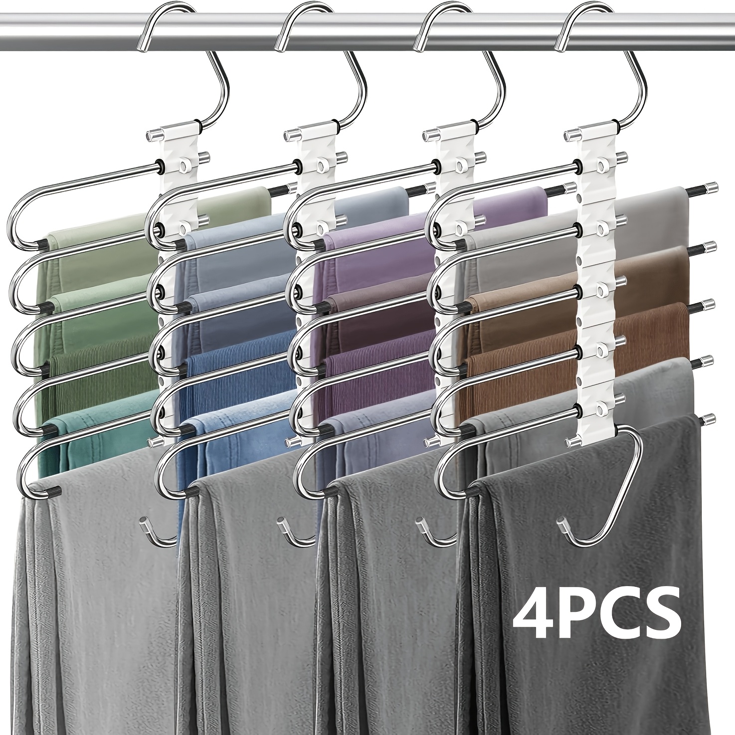 TEMU 4pcs Stainless Steel Pants Hangers, Stackable To , Non-slip, And Multifunctional. Wardrobe Storage Racks With Hooks, Suitable For Leggings,