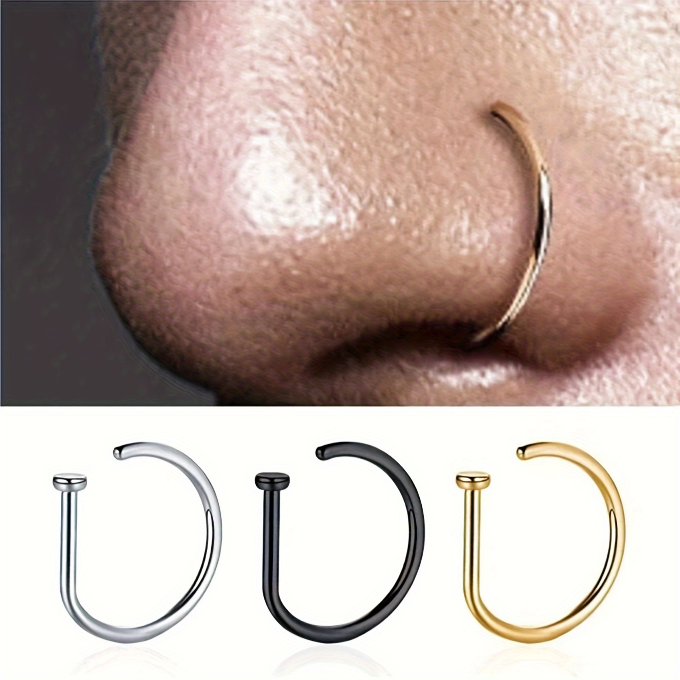 3pcs Women Men Fake Piering Nose Ring Fashion Punk Non Piercing Nose Clip Perforation Septum Body Jewelry