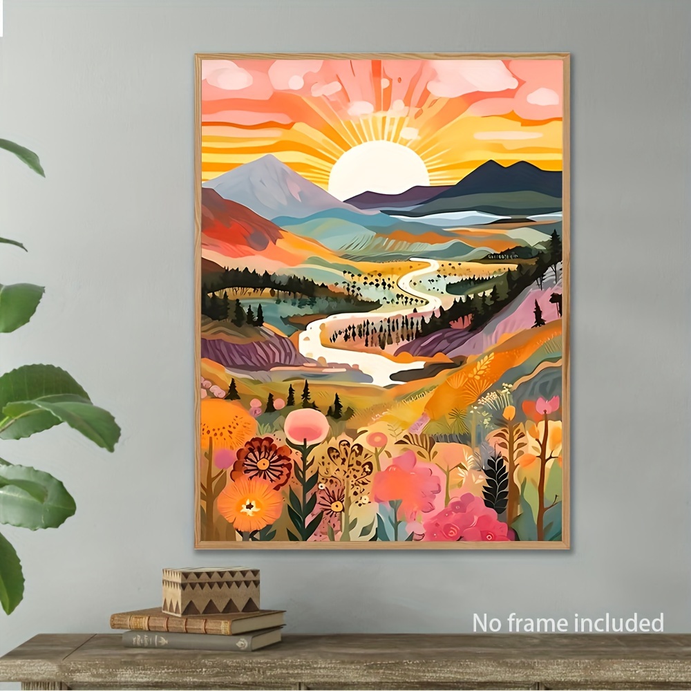 

Radiant Dawn Valley Sunset Mountain Scenery Canvas Print - Colorful Landscape Poster Wall Art Decor For Living Room, Bedroom, Restaurant, Cafe, Bar - No Frame Included (12x16 Inch)