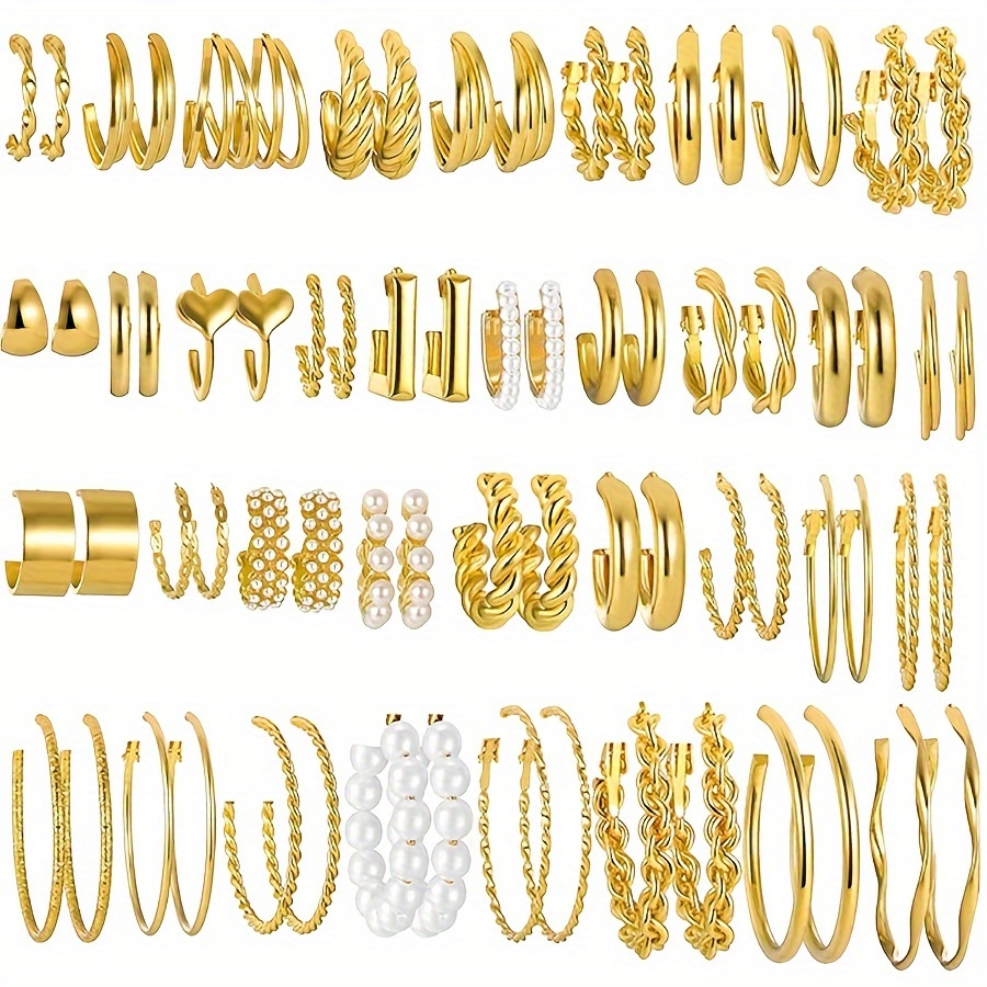 

36pairs Hoop Earrings Set, Fashion Thick Pearl Earrings Mix & Knot Earrings Assortment, Hypoallergenic Small To Large Hoops, Ideal For Birthday Party Accessory