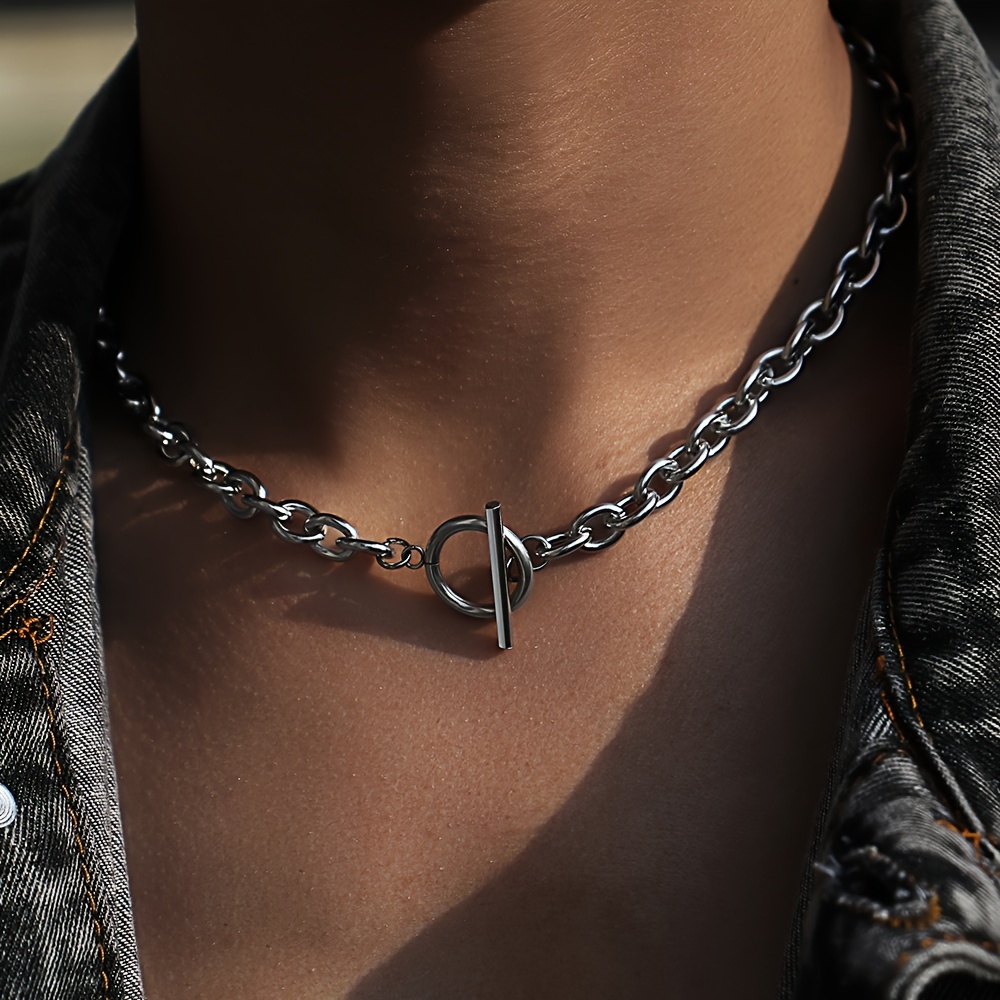 

1pc Thick Chain Necklace For Men And Women, Shooting Fashion Ot Buckle Lock Bone Chain