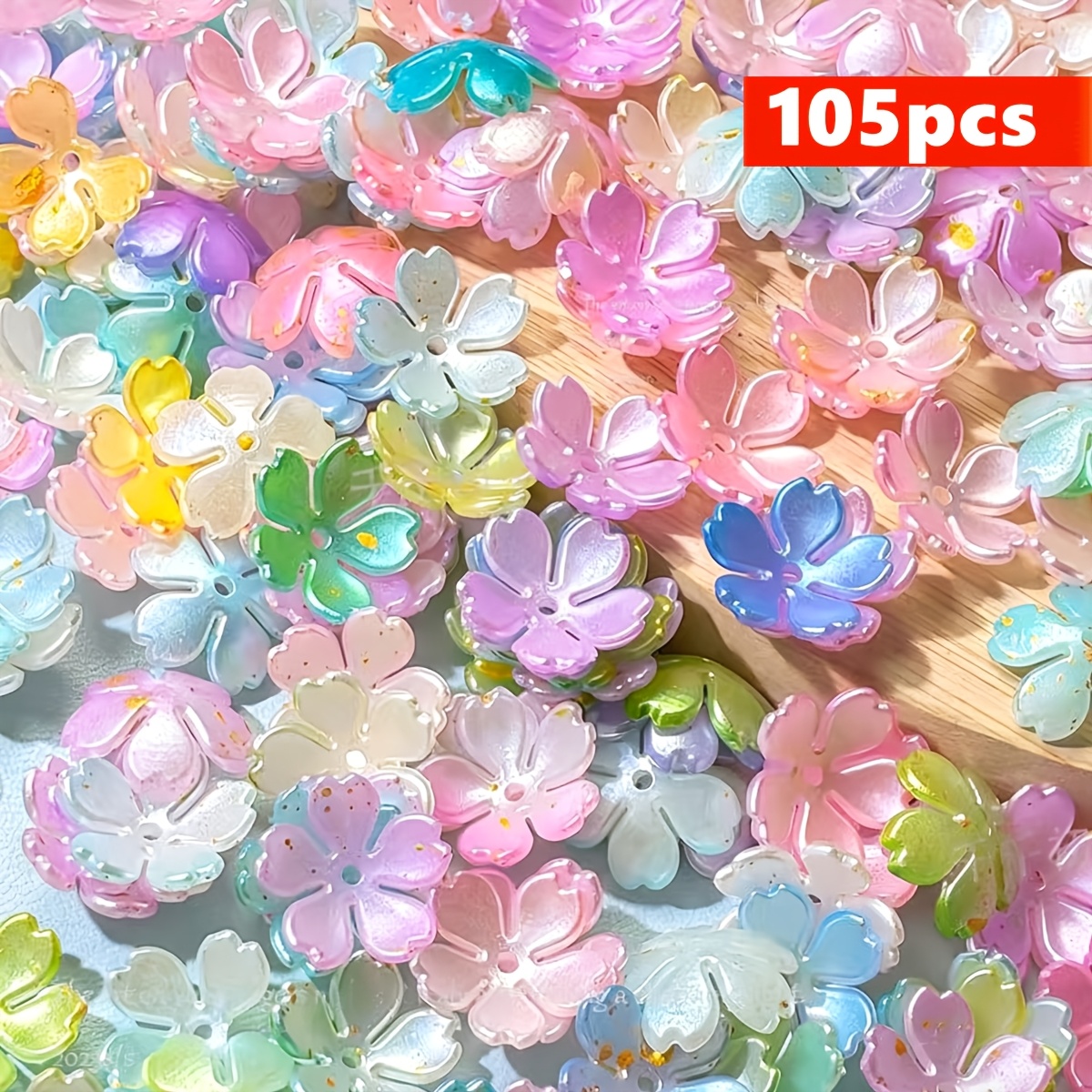 TEMU Lot de 105 perles QYWCTZ - Perles fleuries de 15 mm adaptées à la fabrication de , bracelets et bijoux, loisirs créatifs, mélange de perles en