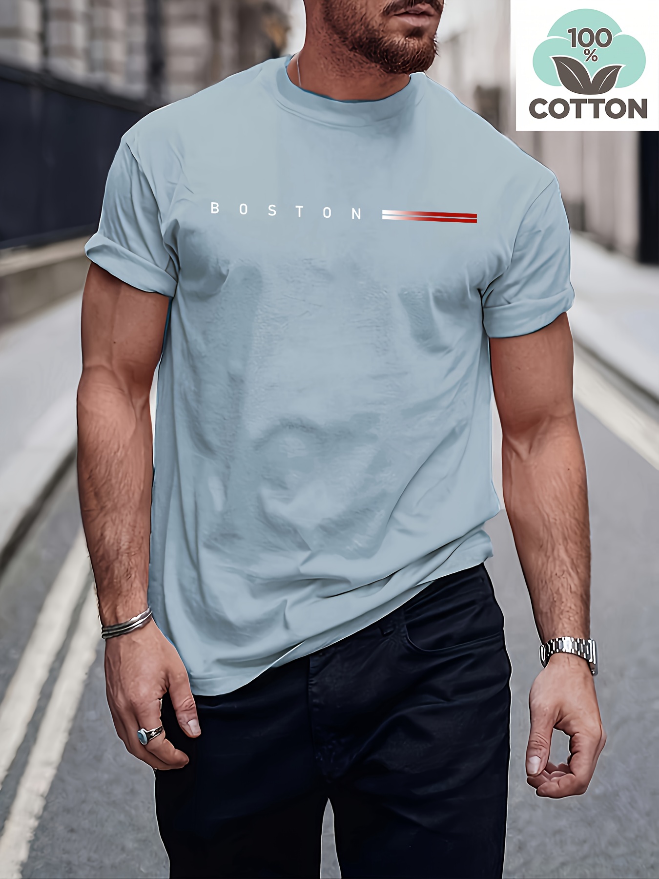 Men'S 210g T-Shirt - Soft Everyday Casual Tee with Bold BOSTON Lettering, Bright Yellow Shirt for Everyday & Special Occasions - Breathable Round Neck Top, Comfortable Fit, Back to Basics, Classic Design, Lightweight Material, Short Sleeve Shirt, Urban Style