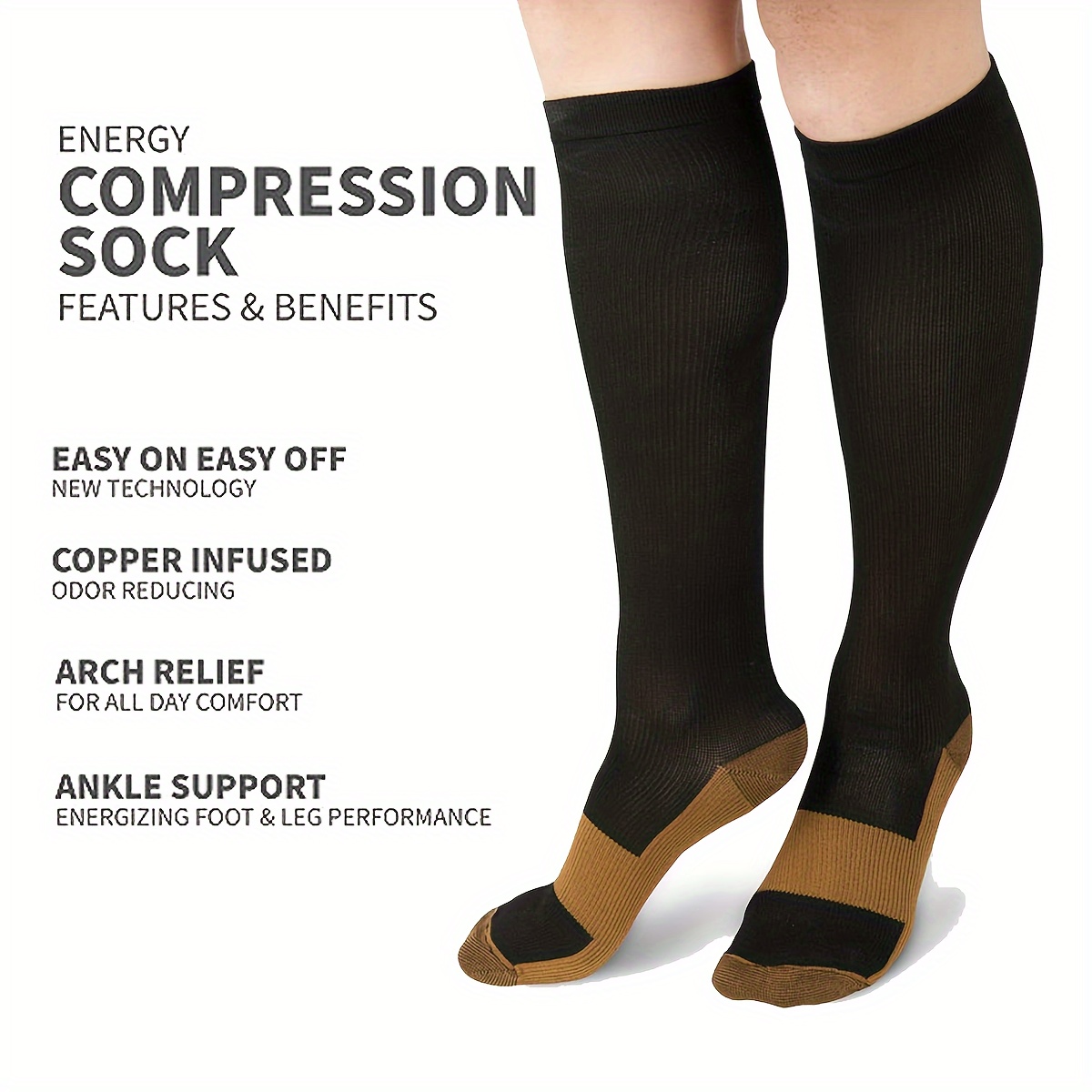 Copper Fit Energy Compression Socks Compression Knee High Socks (L/XL,  Black), black, Large-X-Large