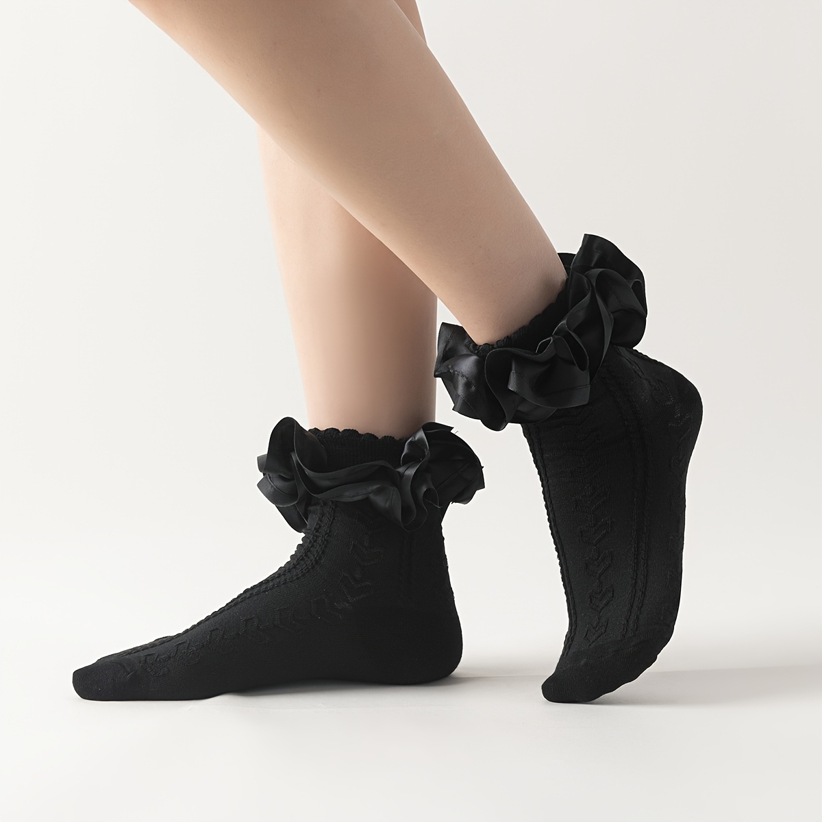TEMU Satin Mid-calf Socks For Women, Japanese Jk Pouf Socks Sweet Socks