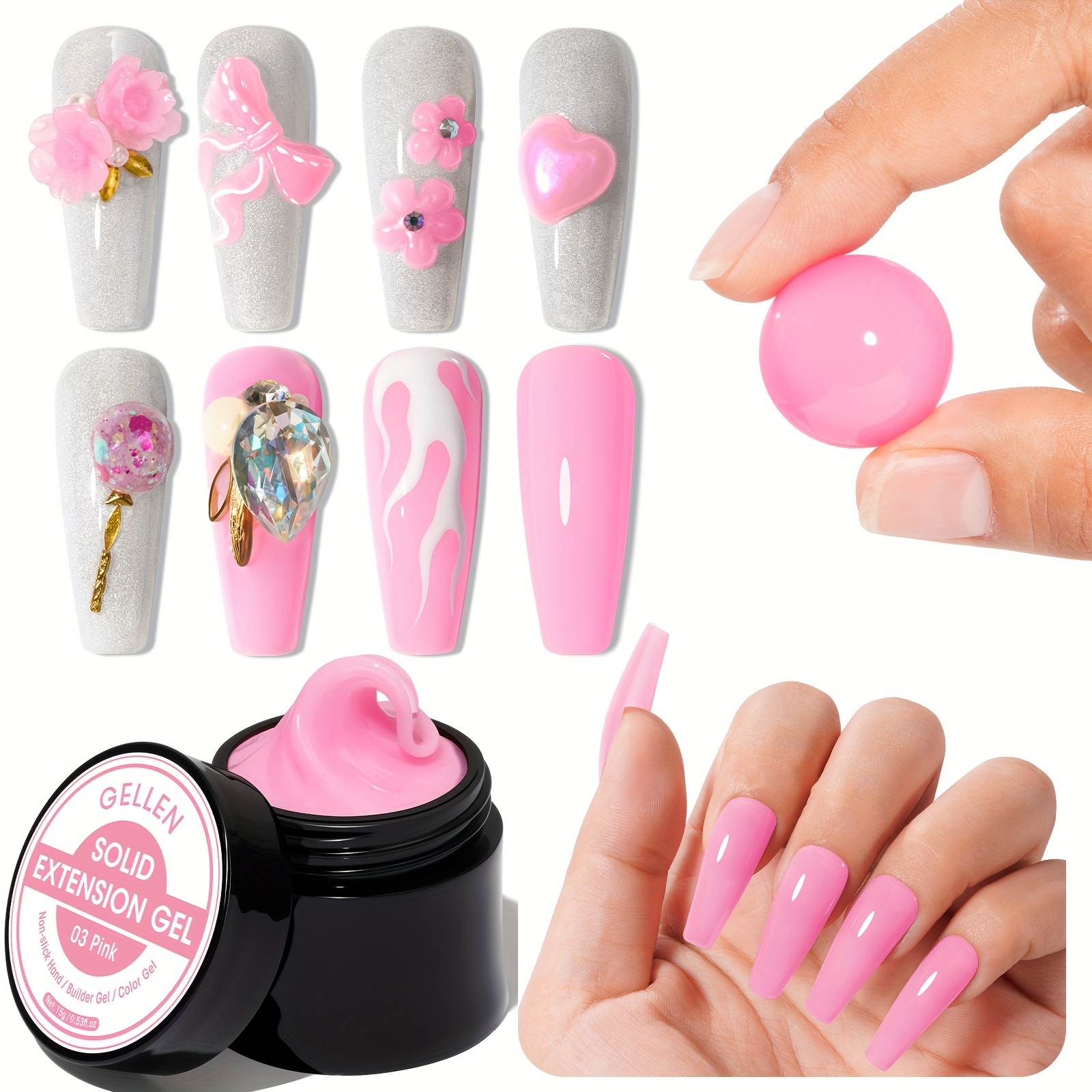 TEMU Gellen White Pink Brown Solid Builder Extension Gel, A Non-sticky Hard Builder Gel For Nails, Ideal For 3d Sculpting And Pattern Carving, Perfect As A Christmas Gift For Women