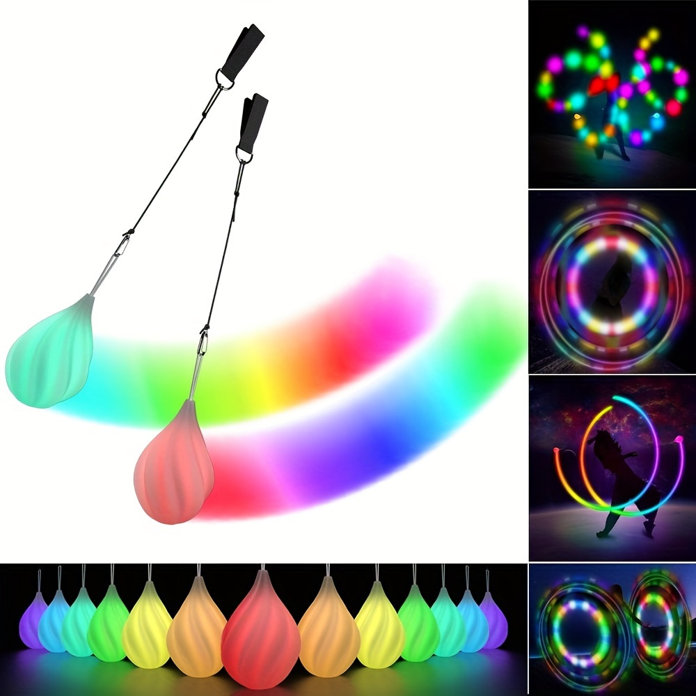 TEMU Led Poi Balls-2021 Upgraded Soft Spinning Glow Poi For Beginners And Professional Rainbow Fade And High Strobe Spinning Led Glow Balls Light Up