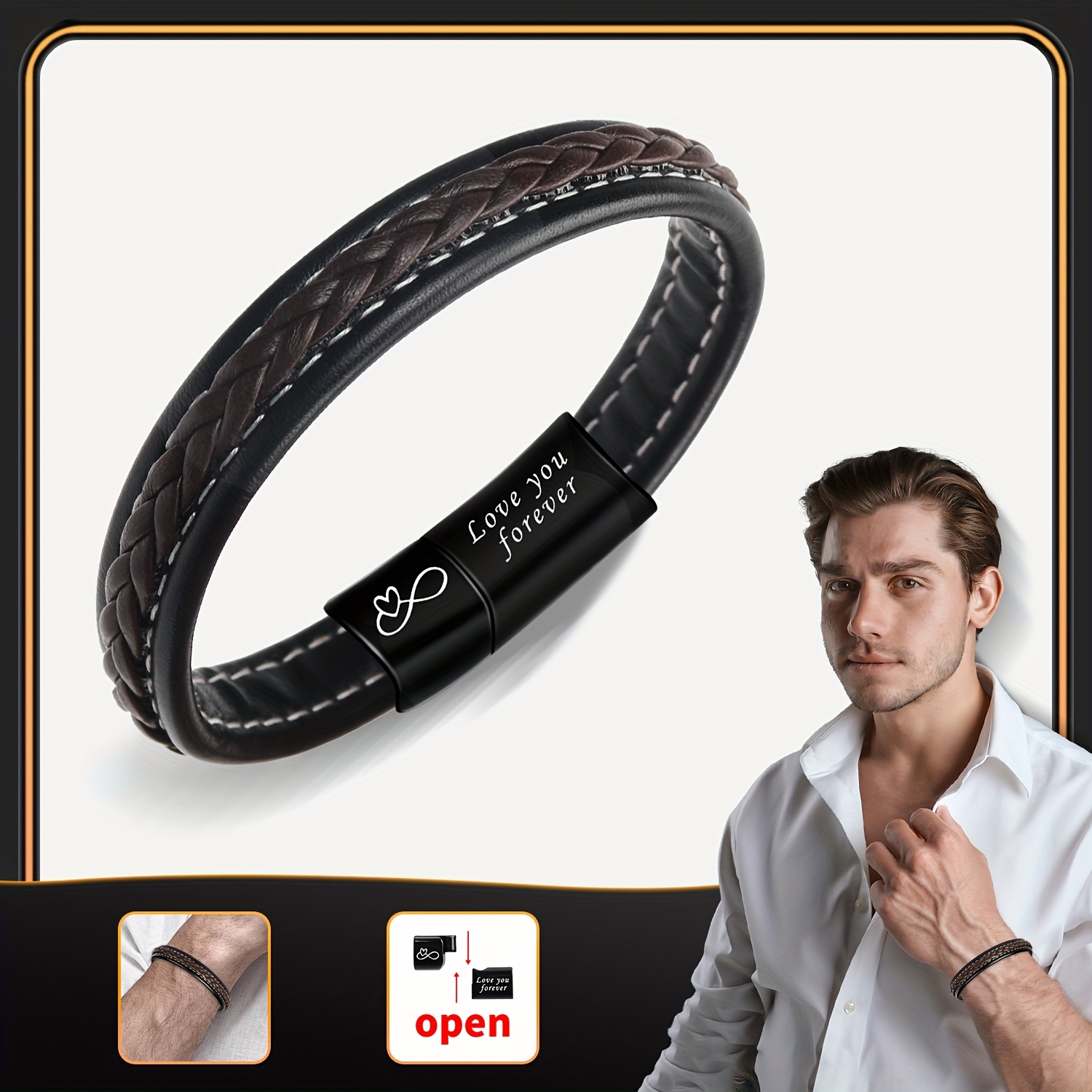 TEMU 1pc Valentine's Day Gift - Classic Vintage Bracelet Gift For Son, Nephew, Grandson, Boyfriend & Brother - Ideal Father's Gift/birthday