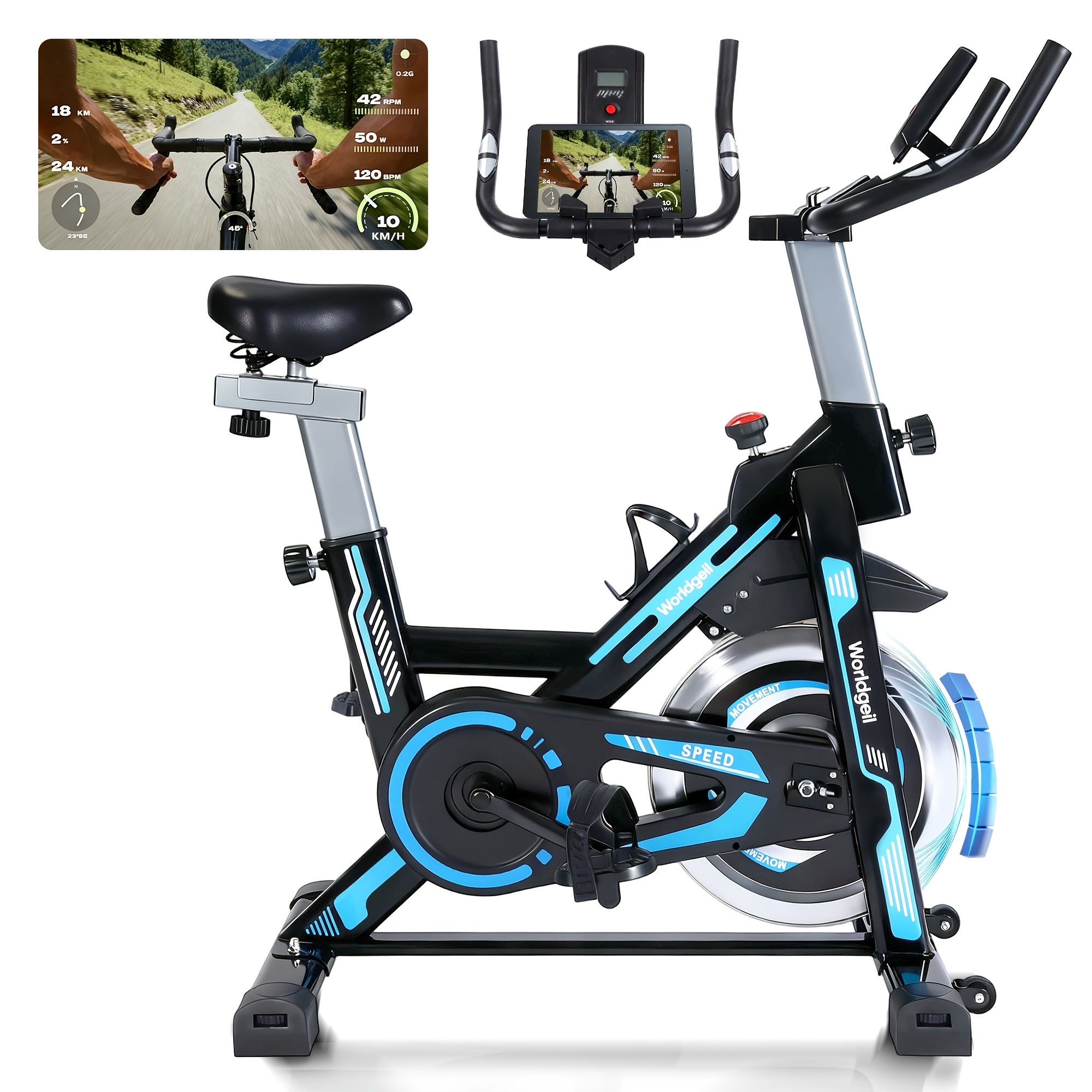 TEMU Bicicleta estática ergómetro con resistencia magnética - Bicicleta estática con pantalla LCD y soporte para tableta - Bicicleta de spinning para