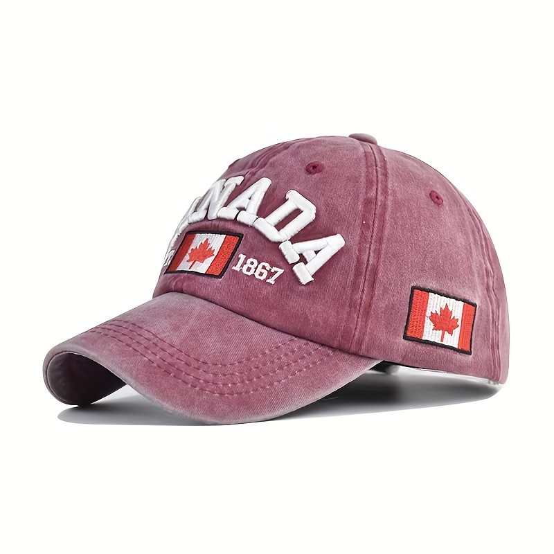 Vintage Washed Cotton Baseball Canada 1867 & Maple Leaf Embroidery, Adjustable Patriotic Hat for Men and Women, Outdoor Sports & Casual Wear,Temu