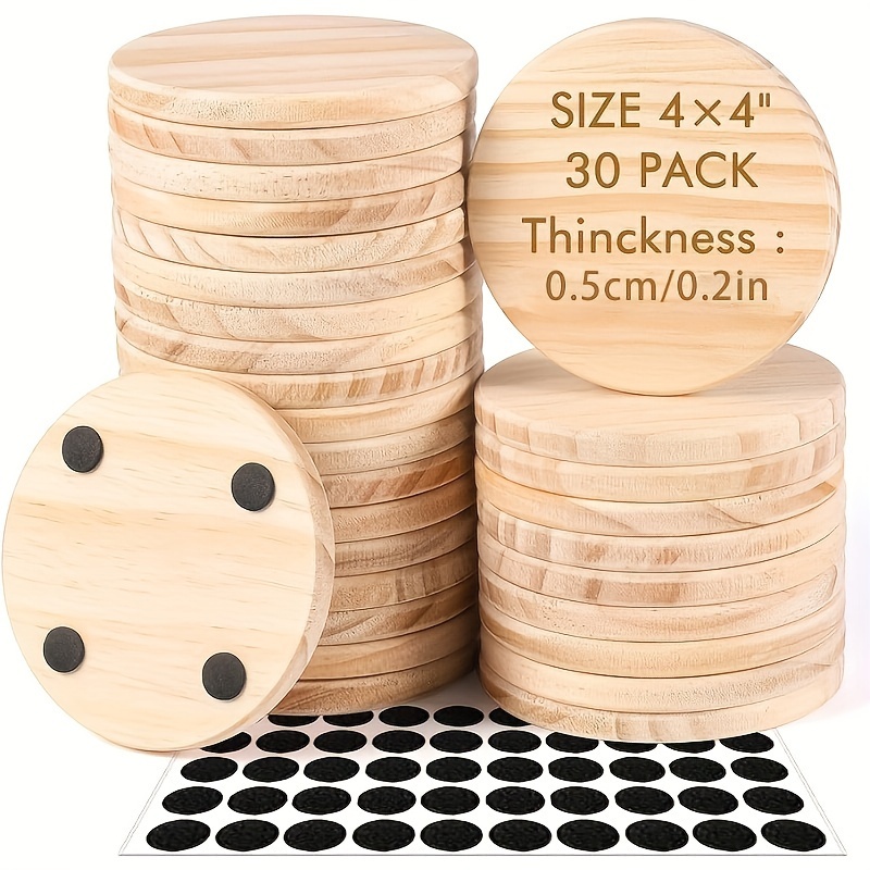 

30-pack 4" Round Wooden Coasters With Non-slip Silicone Bottoms - Perfect For Diy Crafts, Painting & Engraving - Ideal Home Decor Accessories