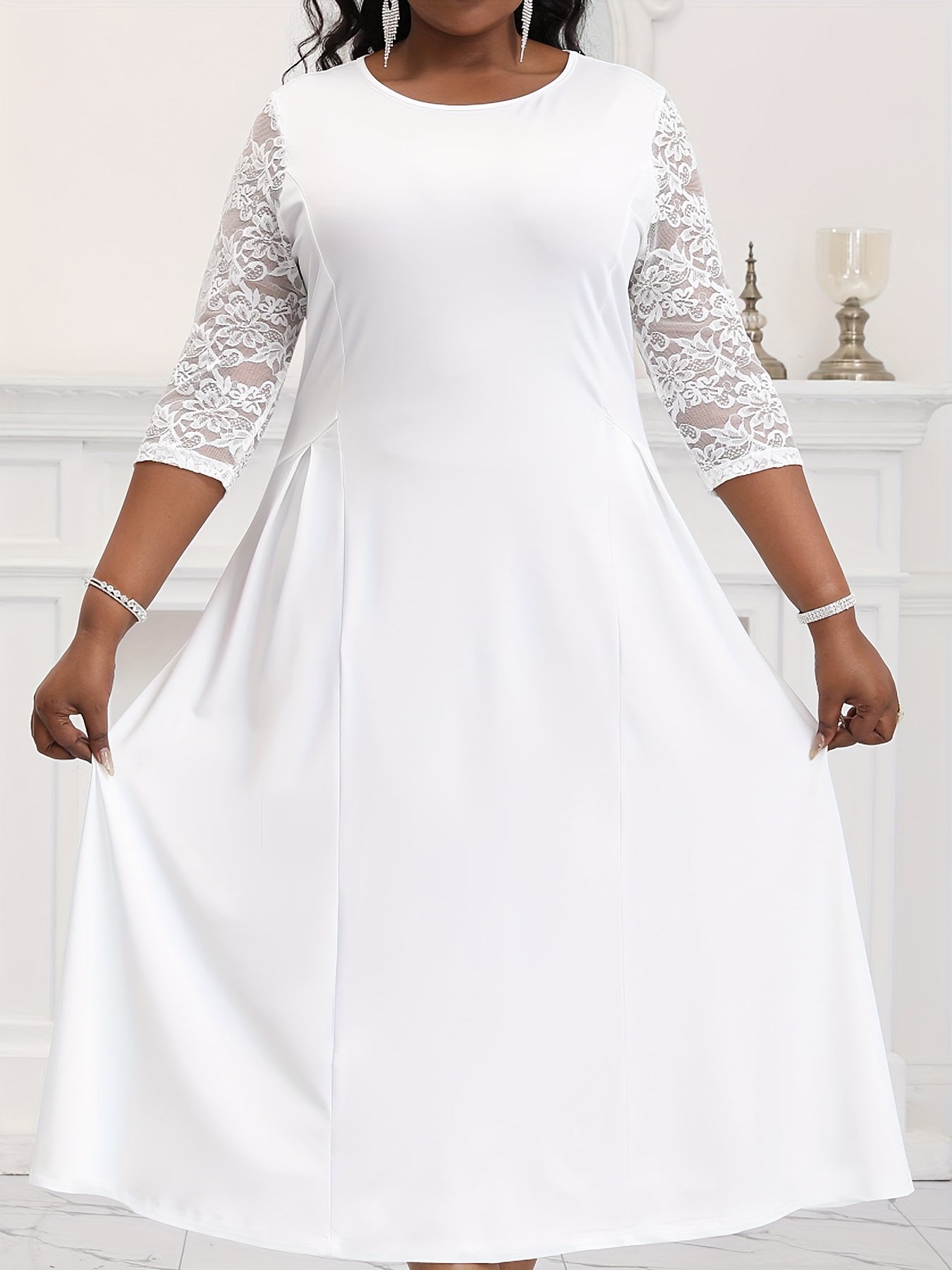 womens plus size white dress sold on Temu United States