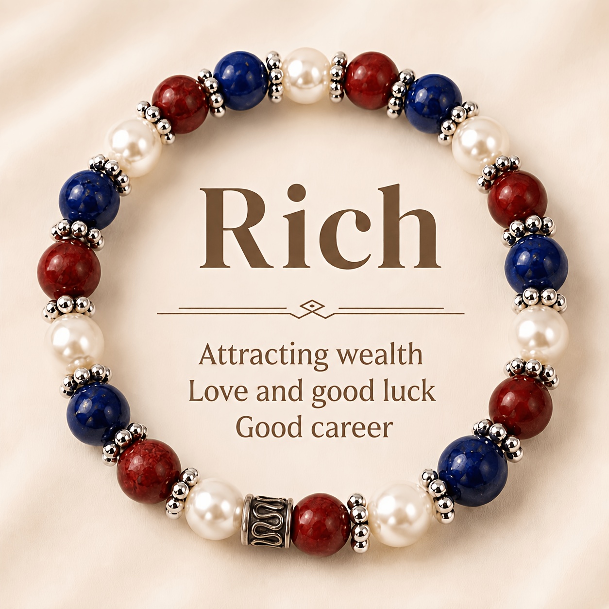 TEMU 1pc Red And Blue Round Bead Vintage Silvery Accessory Stretch Bracelet, Glossy Natural Stone Handmade Beaded Wristwear, Vintage Luxury Commuter