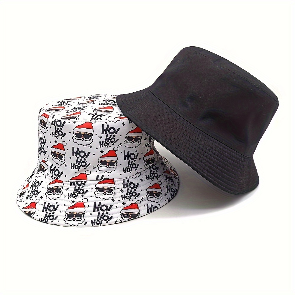 

Santa Hat Bucket Cap - Men's Christmas Themed Hat With Print - Hand Wash Or - Pvc Coated - No Stretch - Woven Fabric - 56-58cm/22.05-22.83inch