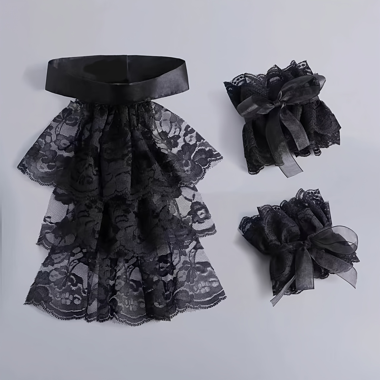 TEMU Ensemble 3 pièces pour femme : faux col détachable style cour de style vintage avec nœud papillon, dentelle à volants multicouches + manchettes,
