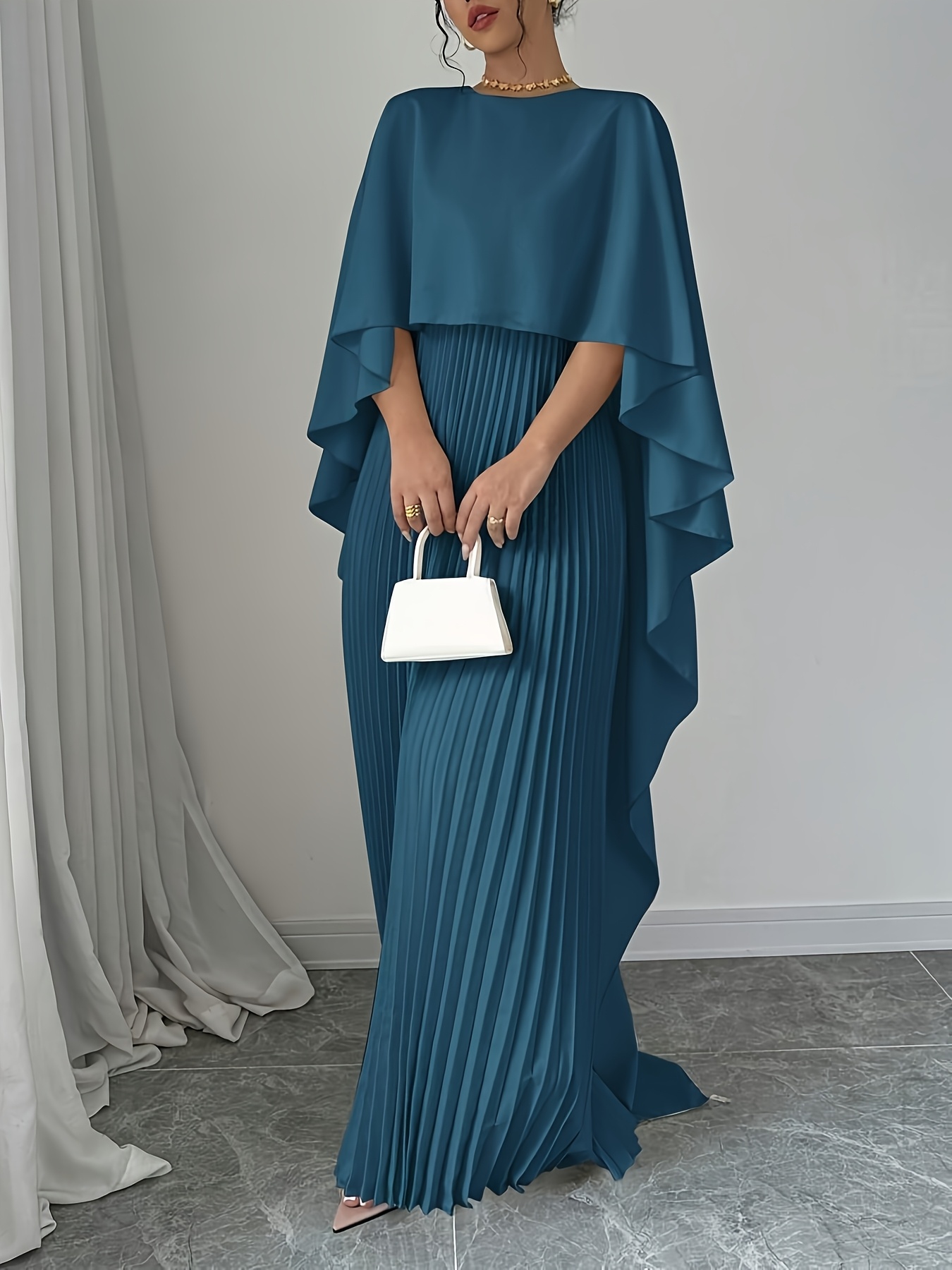 stylish womens long pleated cloak dress cardigan set - Temu