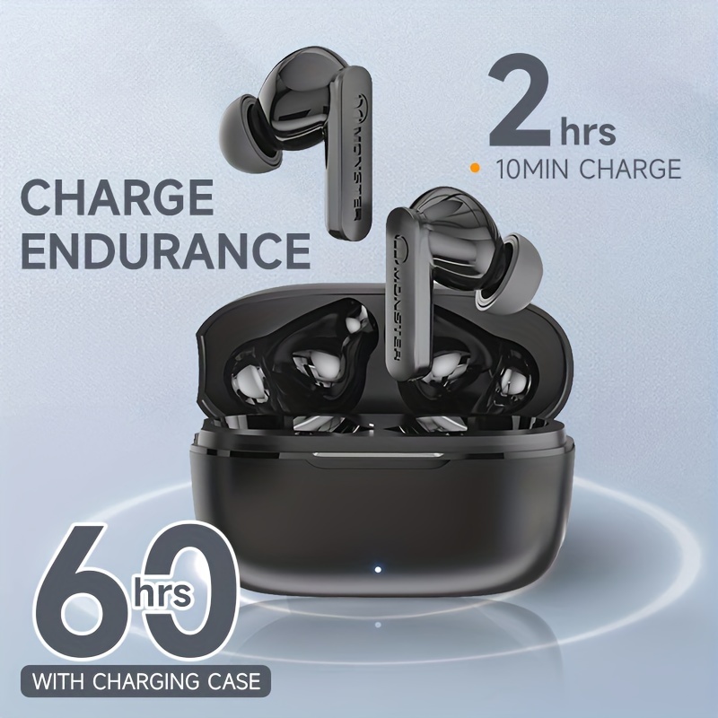 

Monster Wireless Earbuds With Cvc 8.0 , Ear Stereo Earphones 60h Playtime, Fast Charging For Sport