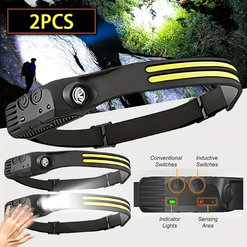 

2pcs Outdoor Motion Sensor Headlamp, Powerful Led Induction Headlight, Rechargeable For Running Camping Hiking Etc