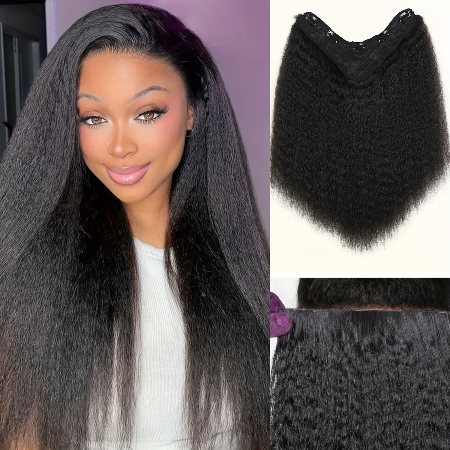 TEMU 14 Inch Kinky Straight Clip-in Haarverlenging 5 Clips in Haar Synthetische 1pc Straight Haarverlenging Zacht Kinky Haarverlengingen voor Vrouwen